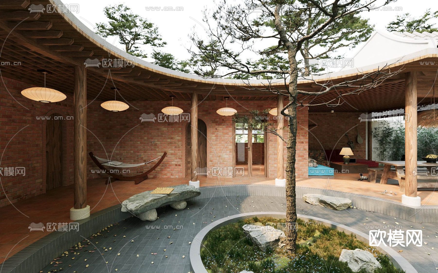 东南亚花园住宅 庭院景观3d模型下载（渲染图4）