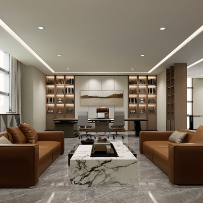  新中式董事长办公室su模型 