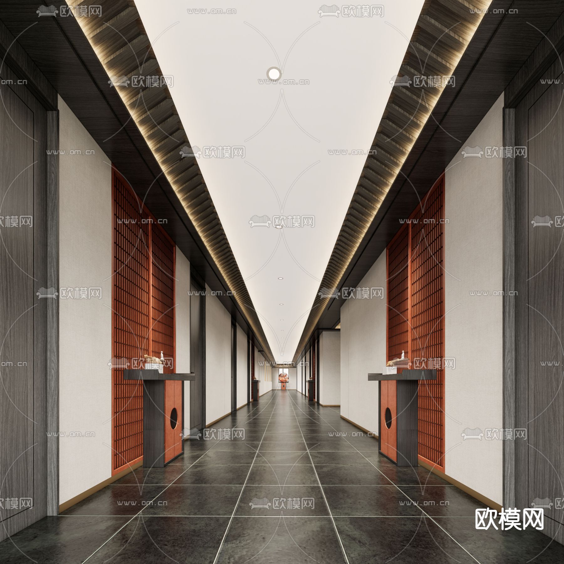 新中式酒店走廊su模型下载（渲染图2）