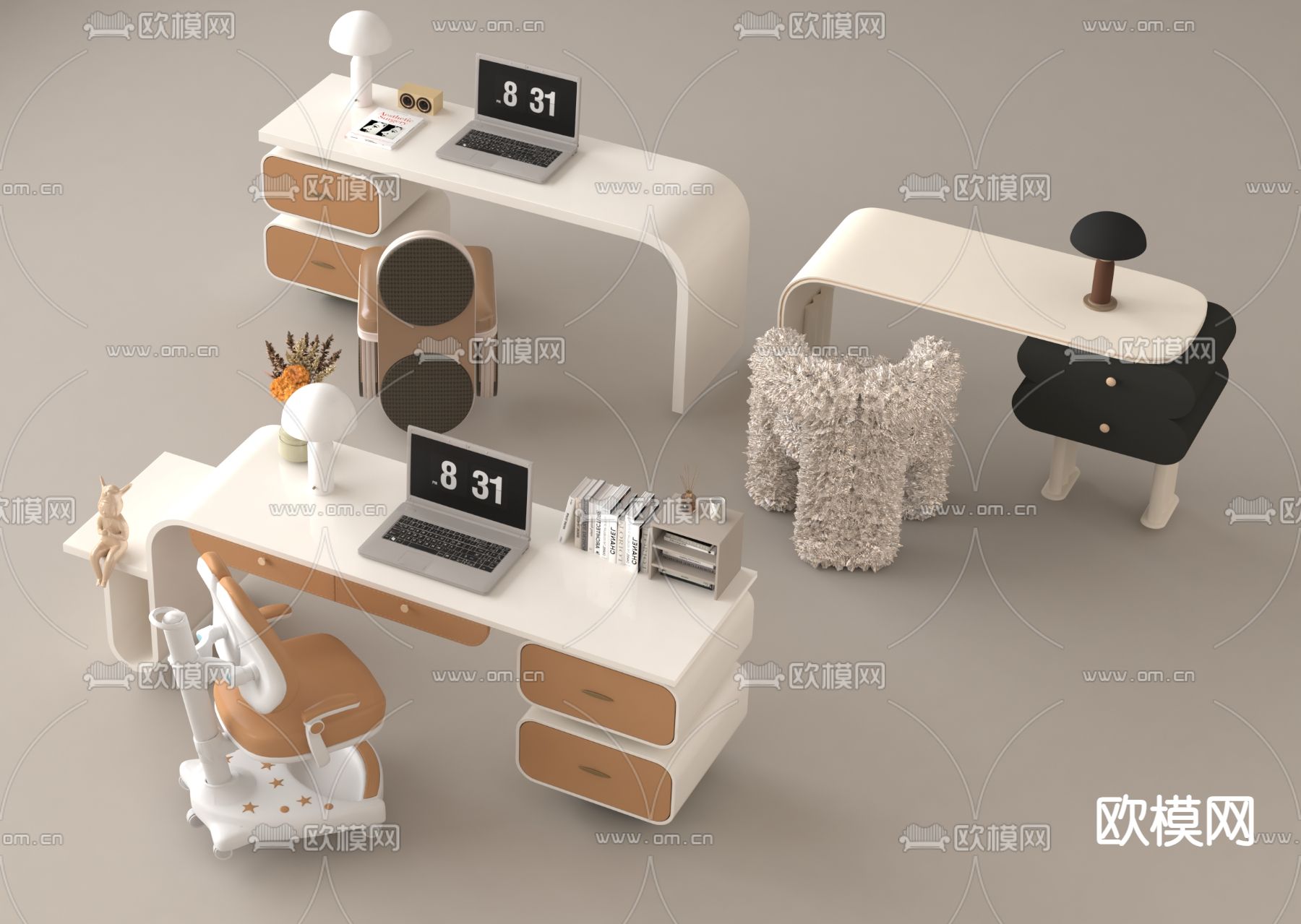 儿童学习桌椅su模型下载（渲染图2）