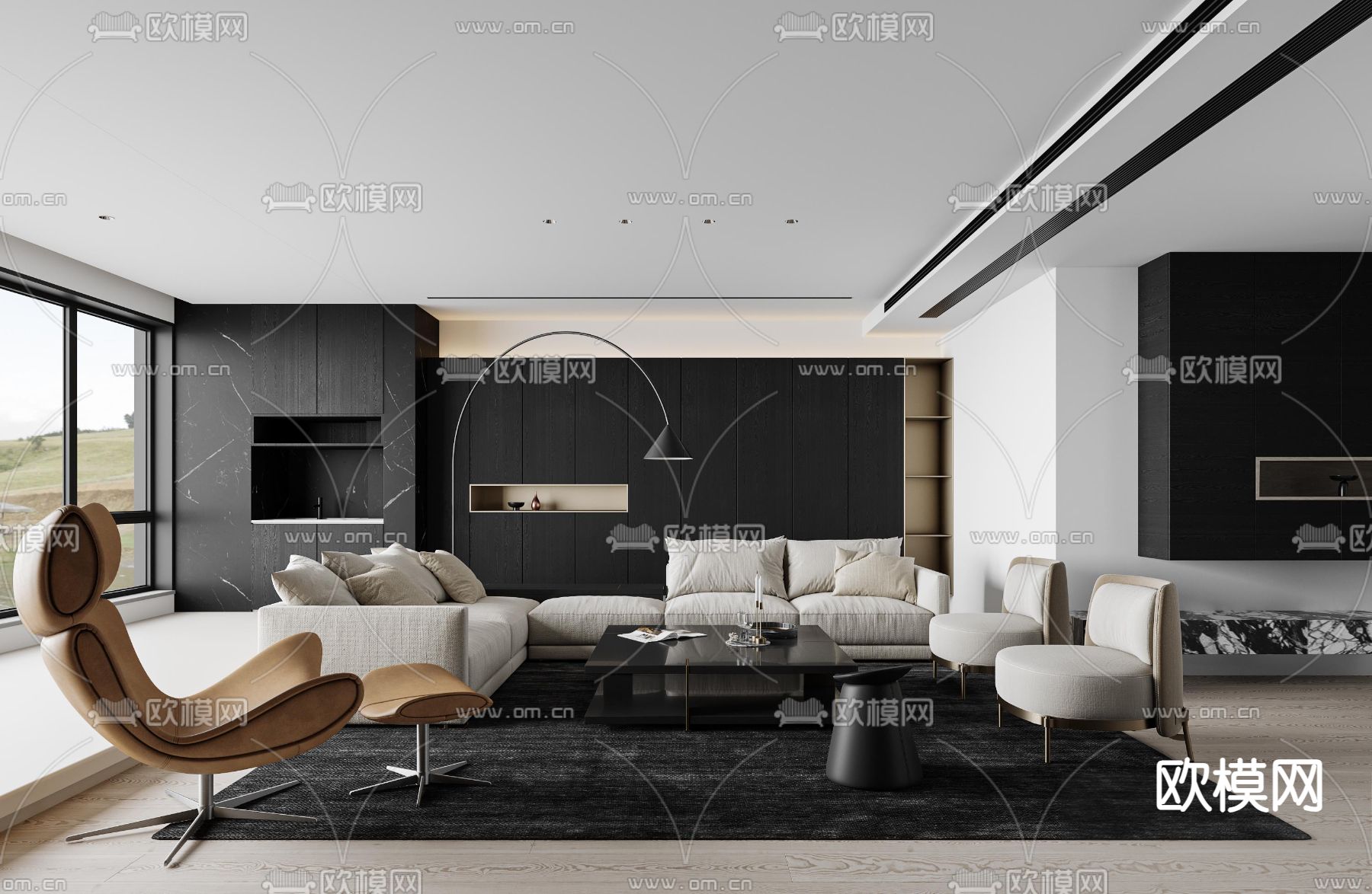 高级灰客厅3d模型下载