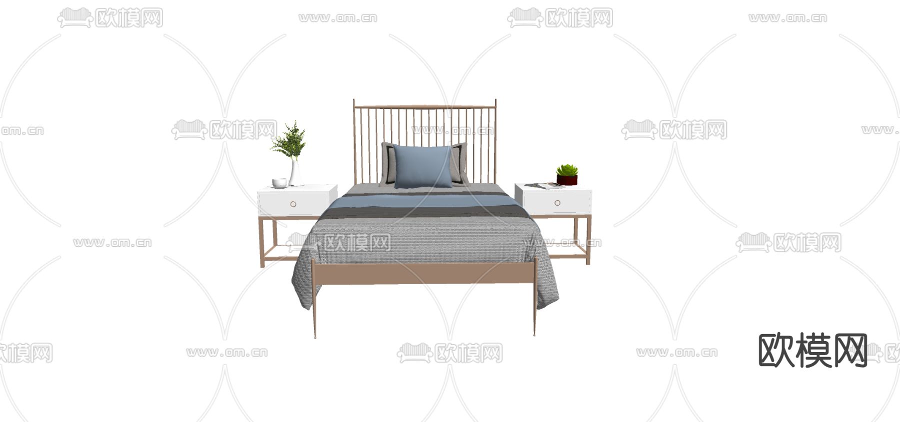 现代单人床su模型下载（渲染图2）