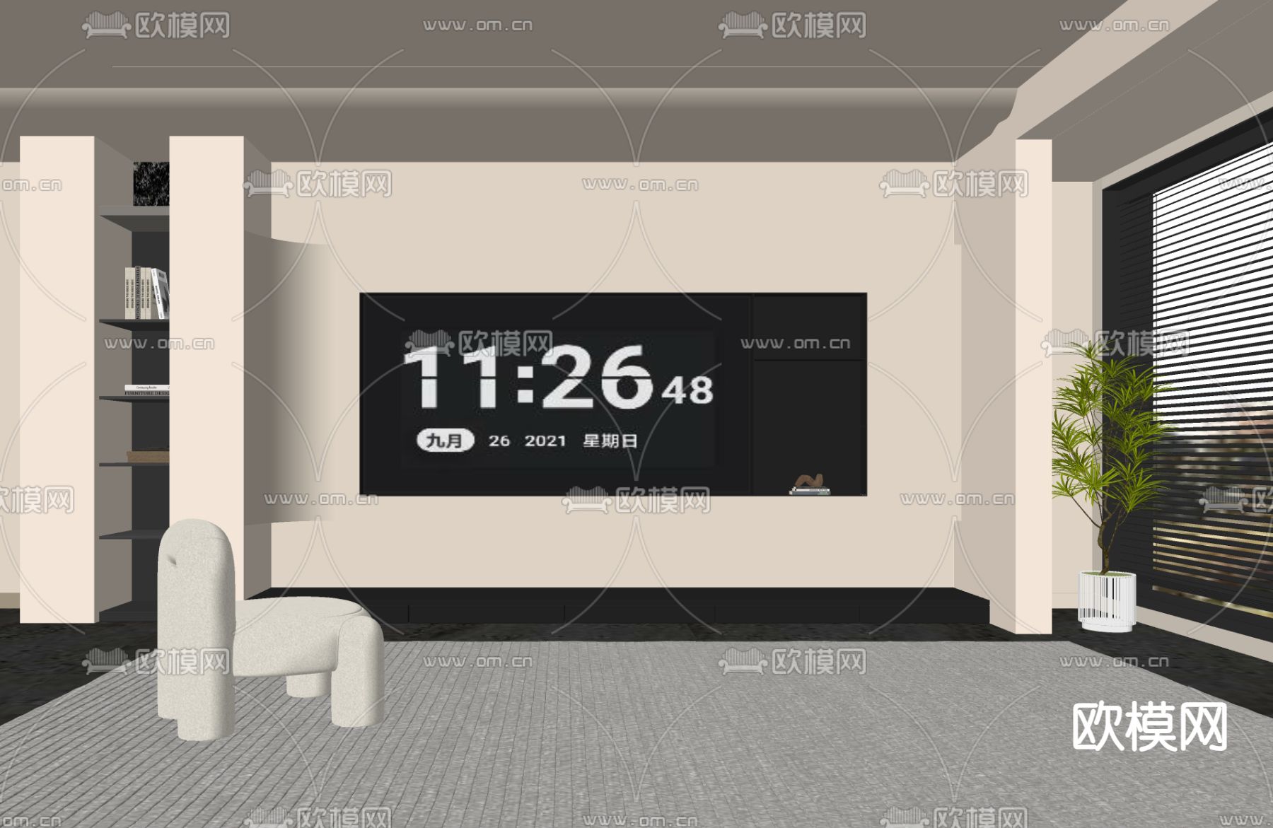 奶油风电视背景su模型