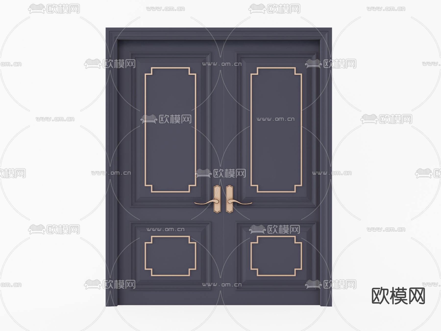 新中式大门 入户门 双开门su模型下载（渲染图2）