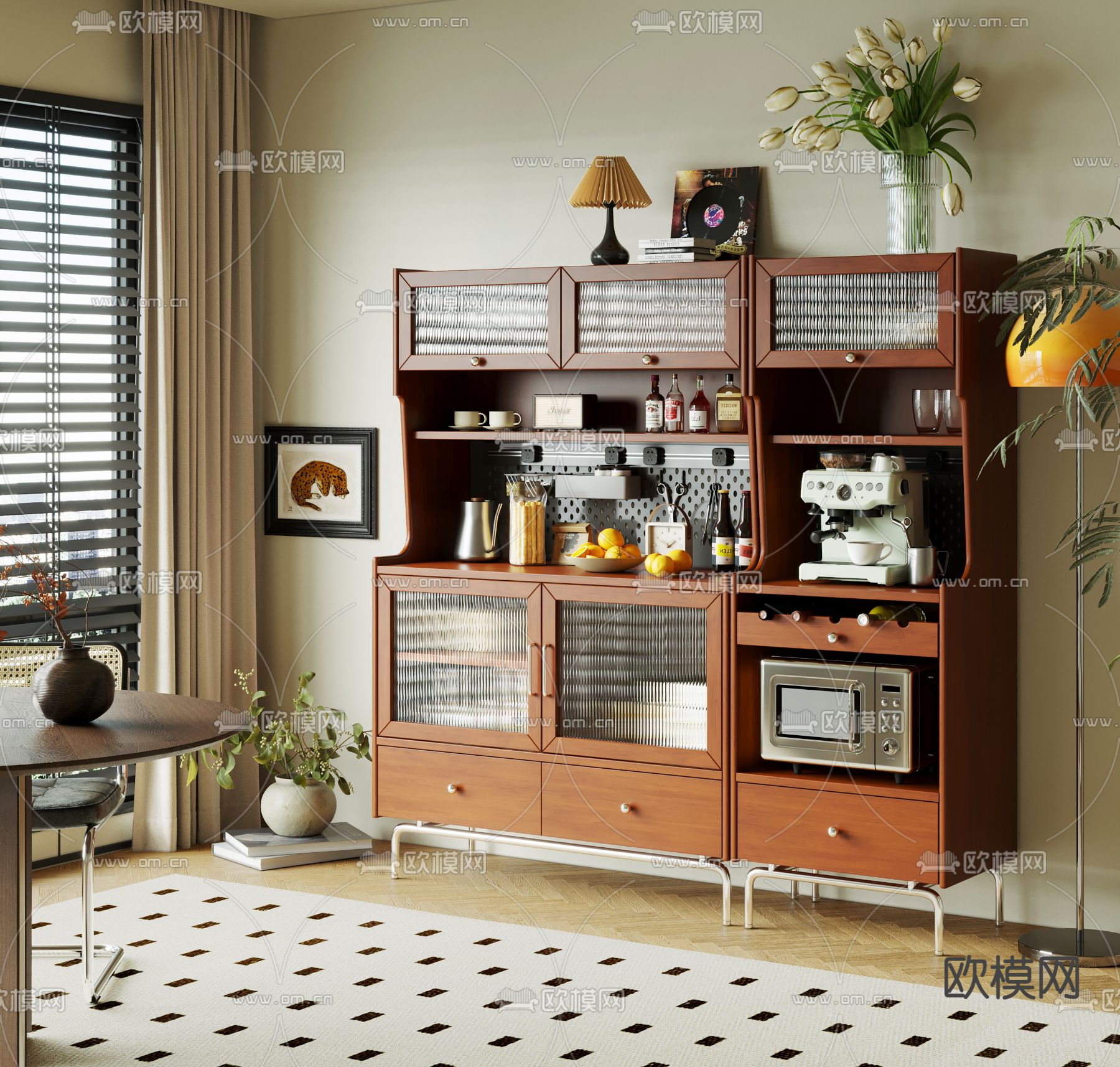 中古风餐边柜3d模型下载