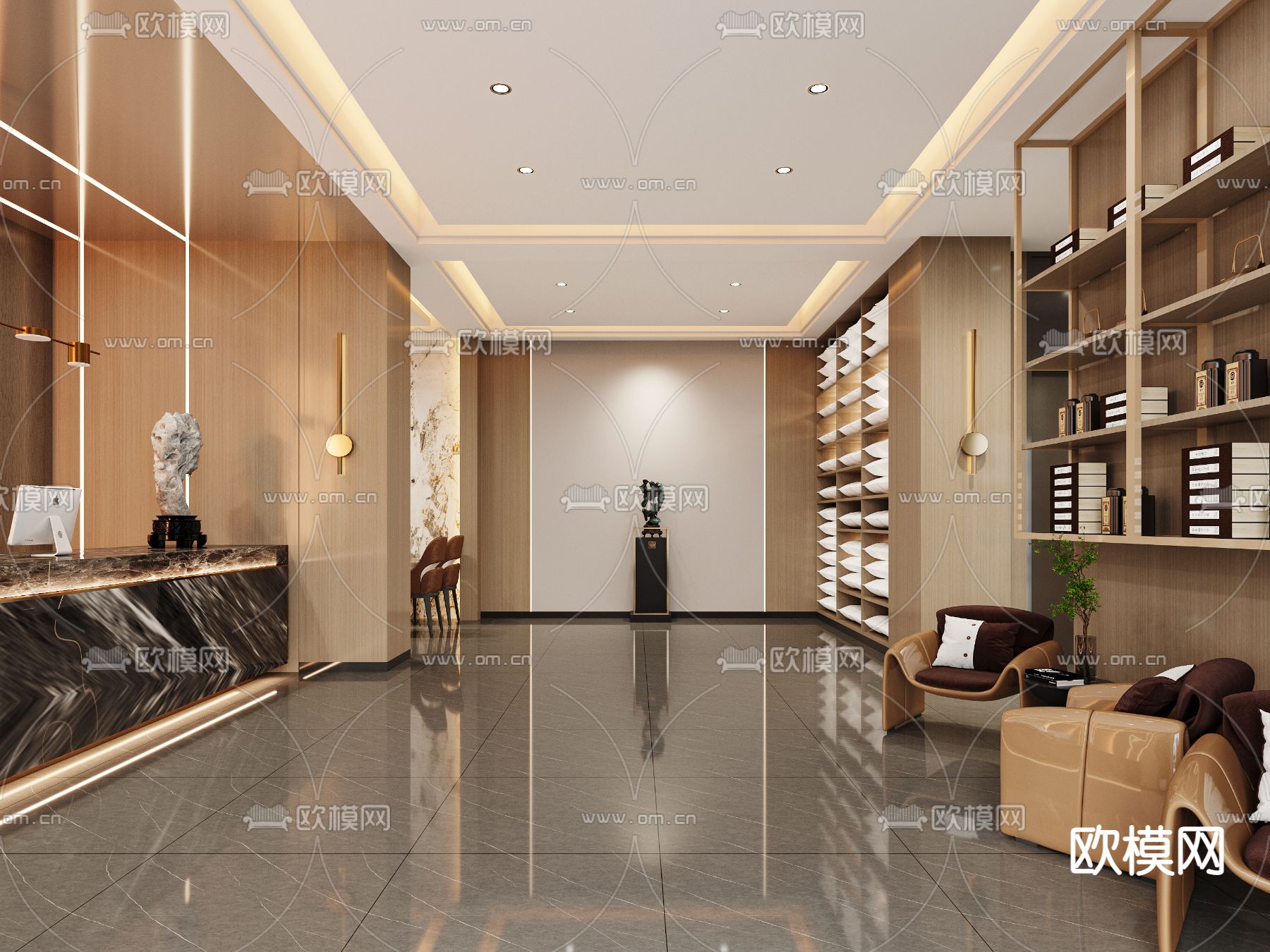 现代酒店大厅 酒店大堂3d模型下载（渲染图1）