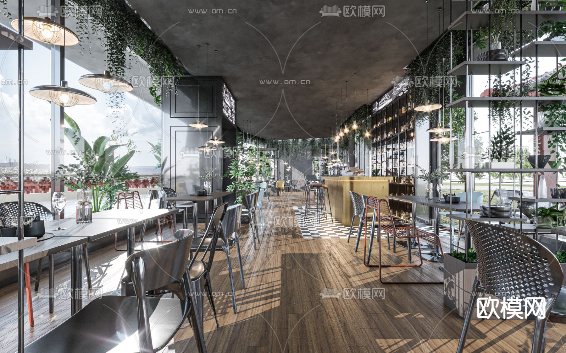 工业风西餐厅3d模型下载（渲染图3）