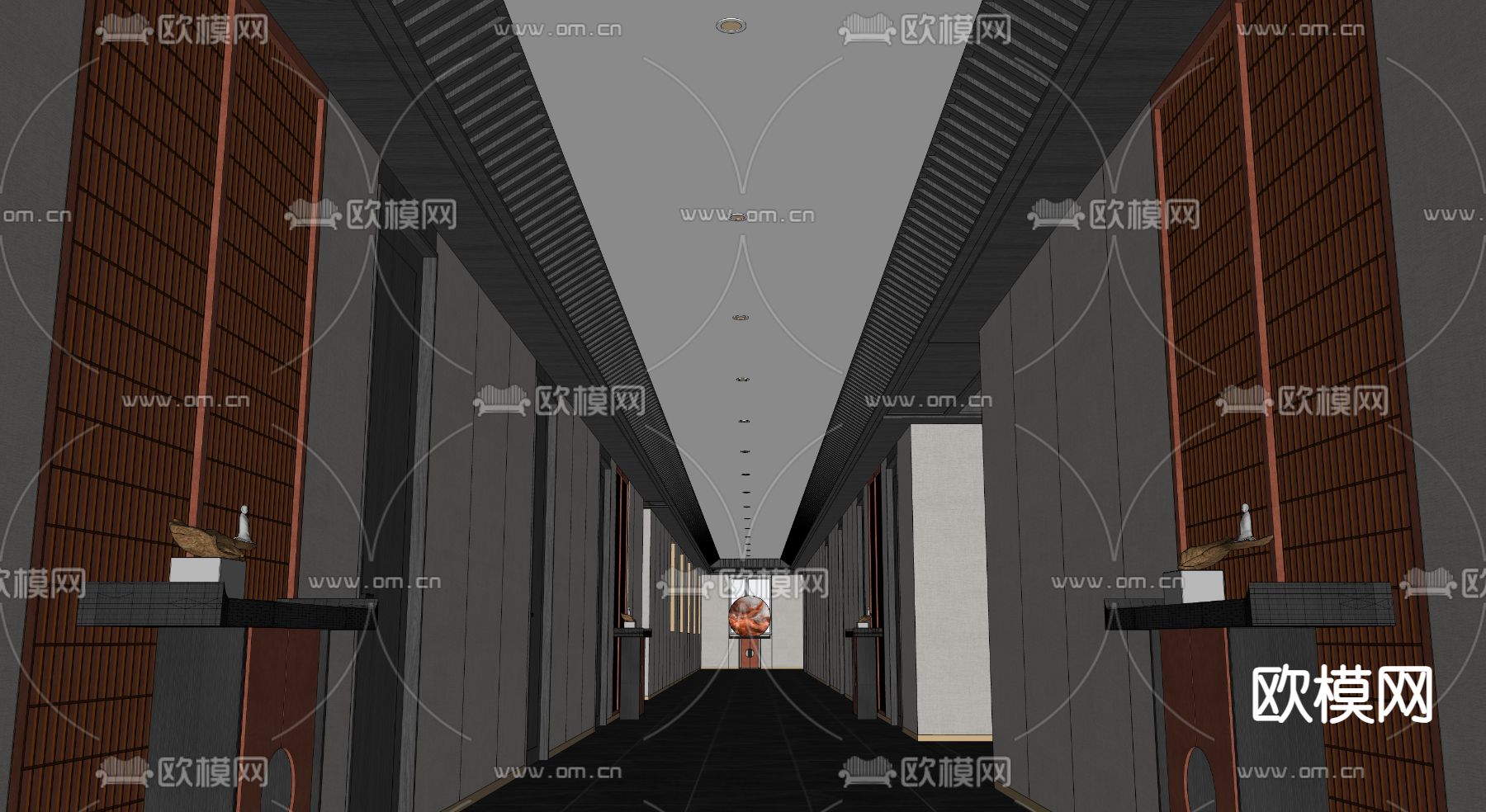 新中式酒店走廊su模型下载（渲染图1）