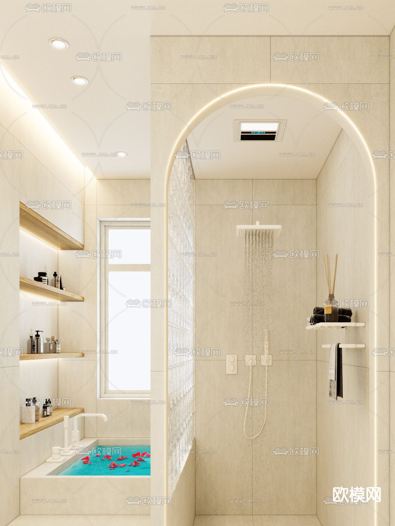 奶油风卫生间 浴室3d模型下载（渲染图3）