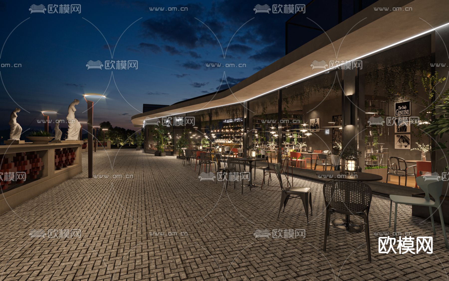 工业风西餐厅3d模型下载（渲染图2）