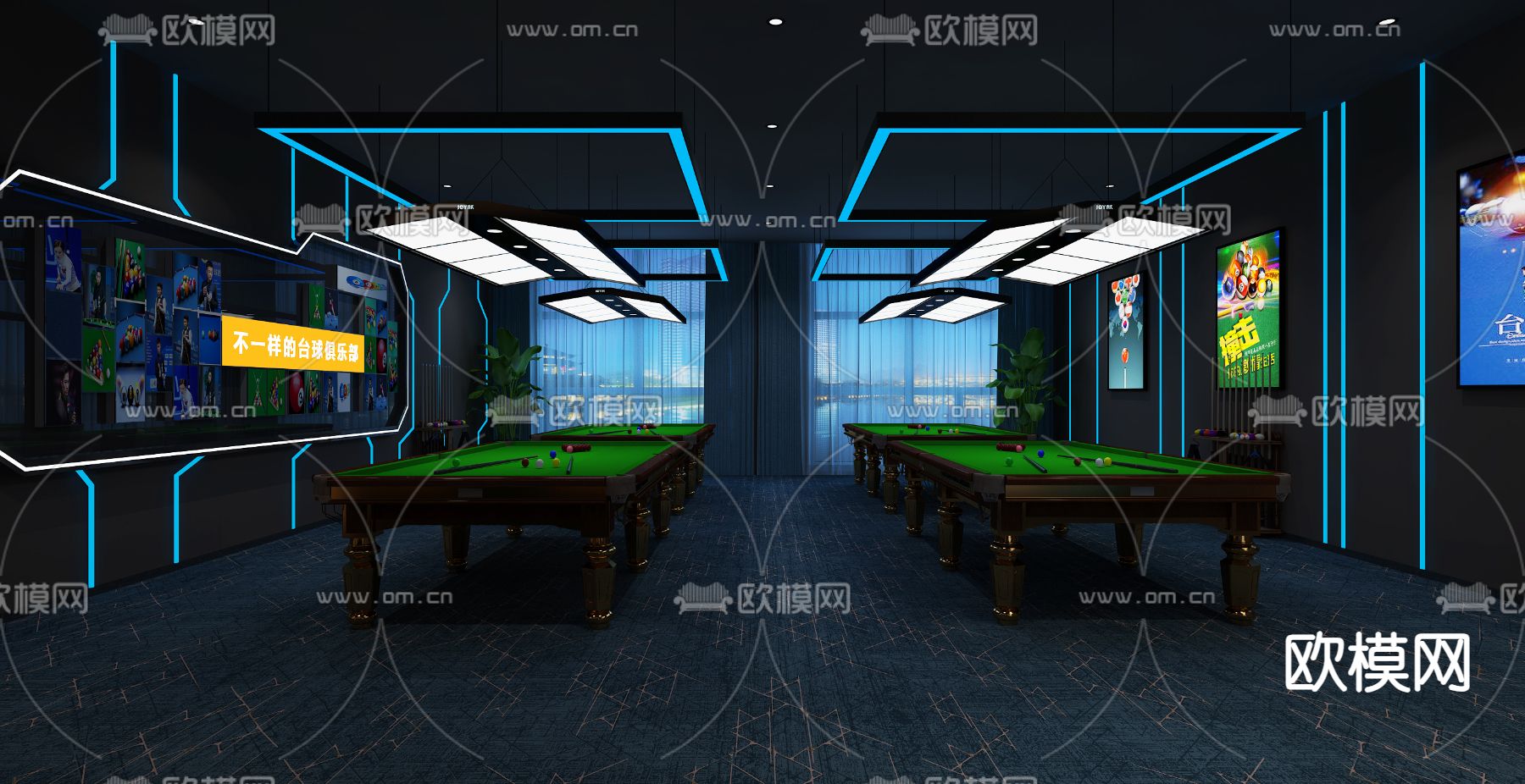 现代台球厅 台球室3d模型下载（渲染图1）