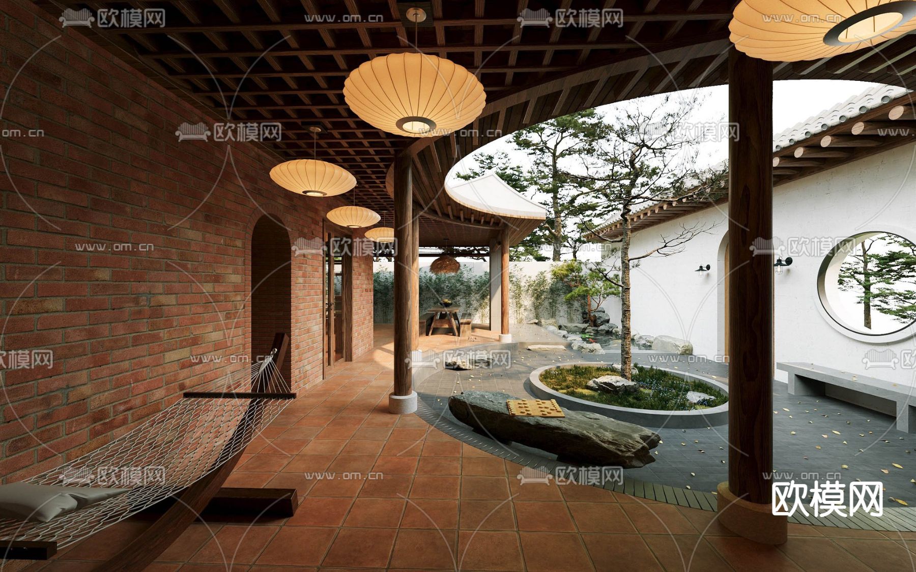 东南亚花园住宅 庭院景观3d模型下载（渲染图6）