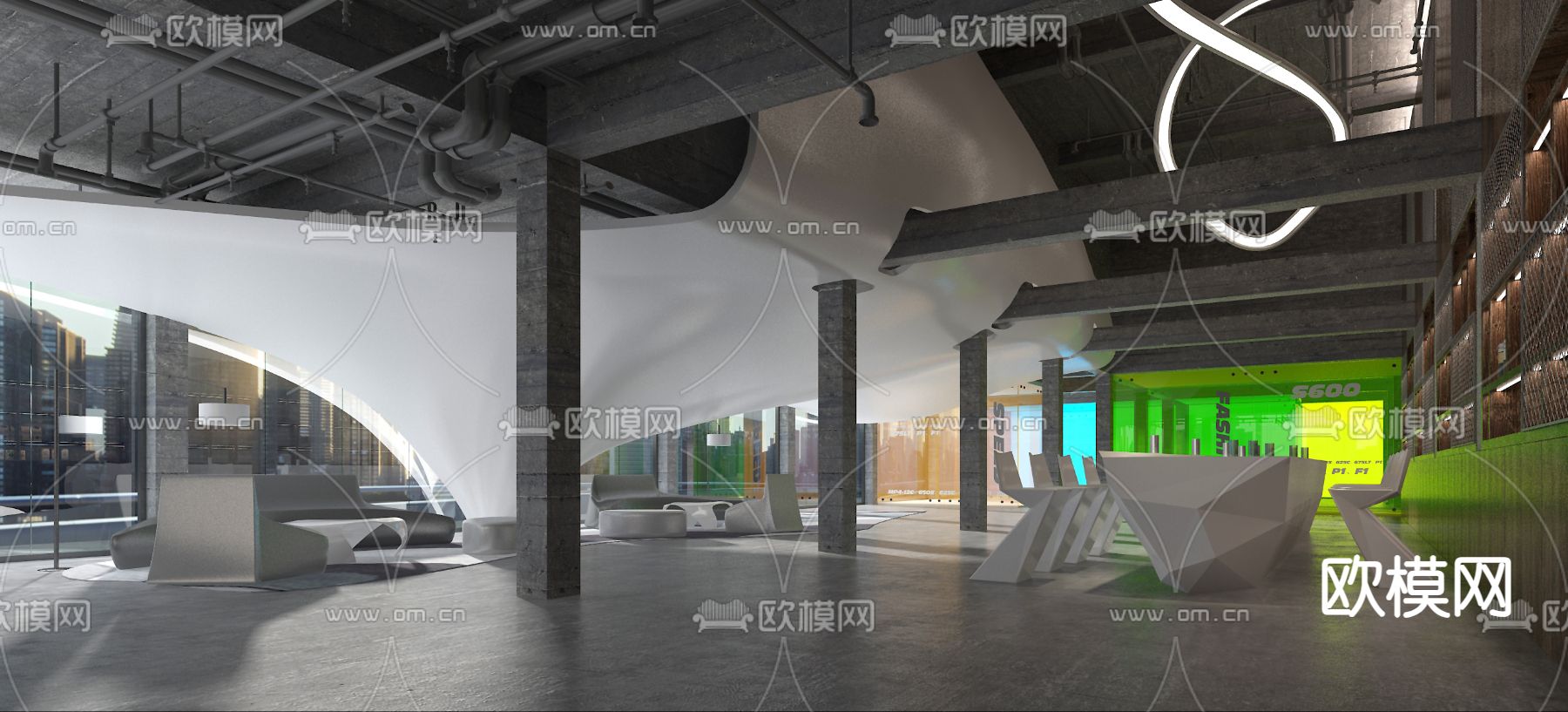 工业风 酒店大堂 前台3d模型下载