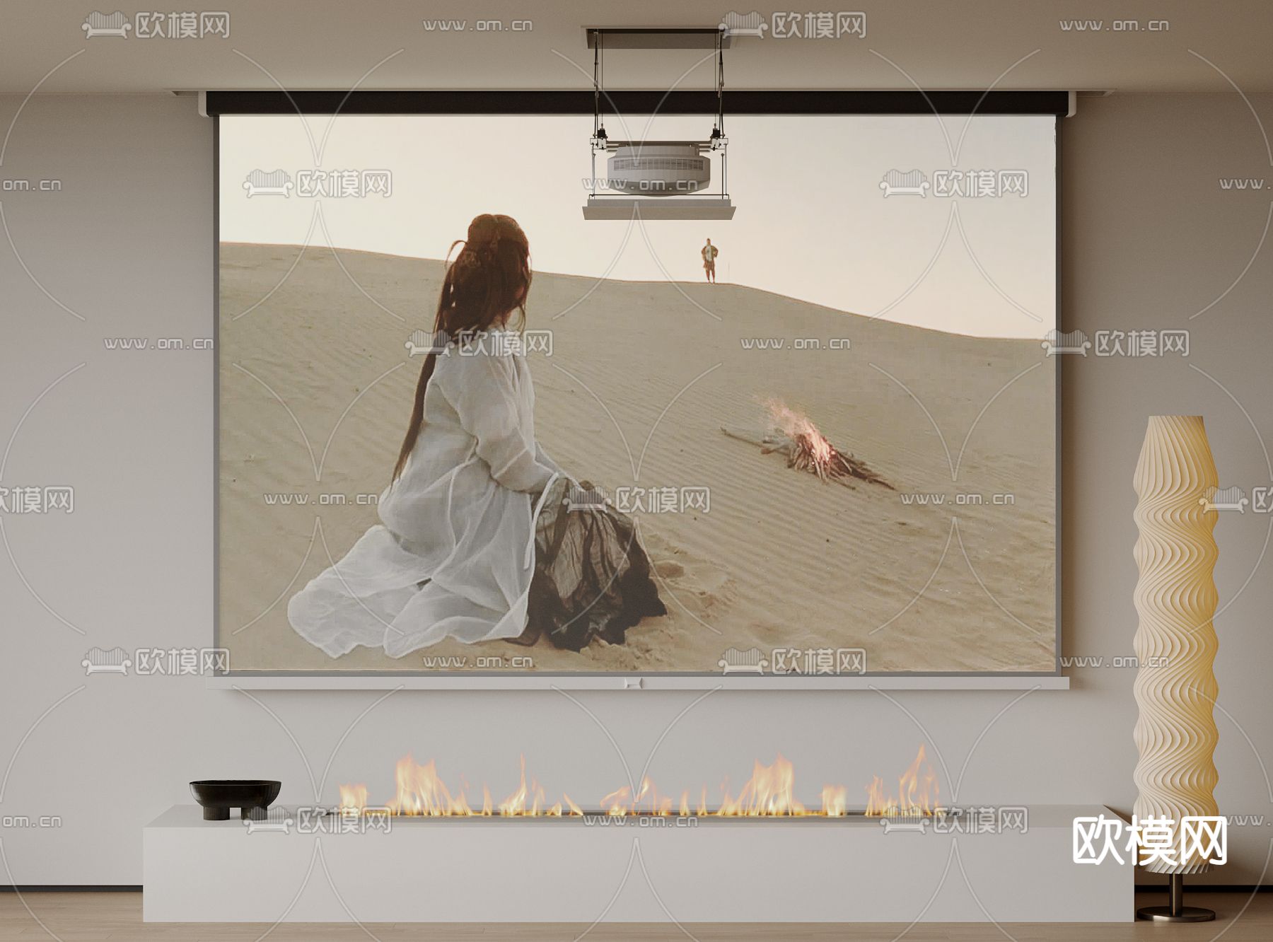 现代投影仪 投影幕布su模型下载（渲染图2）