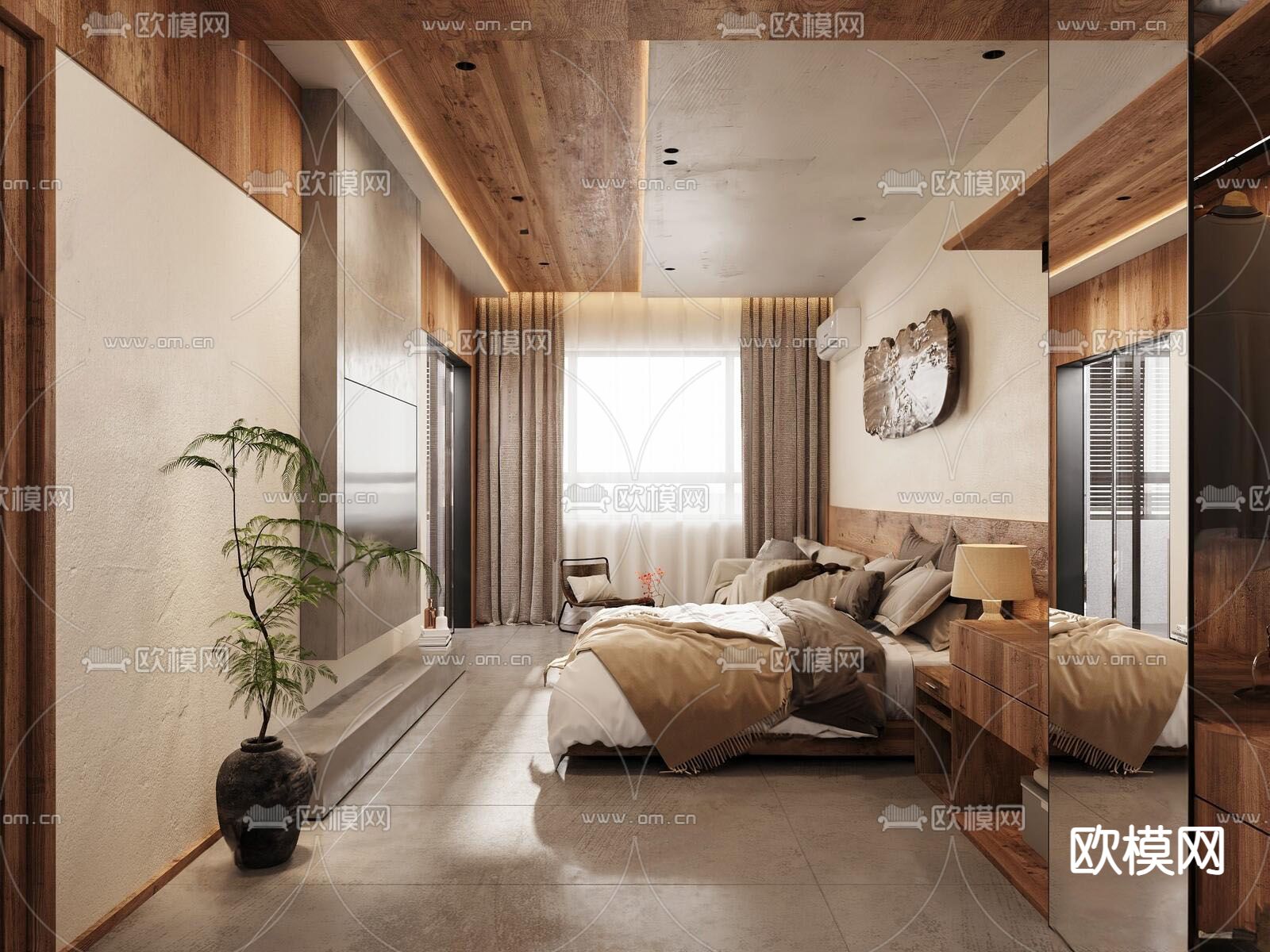 侘寂民宿客房 大床房3d模型下载