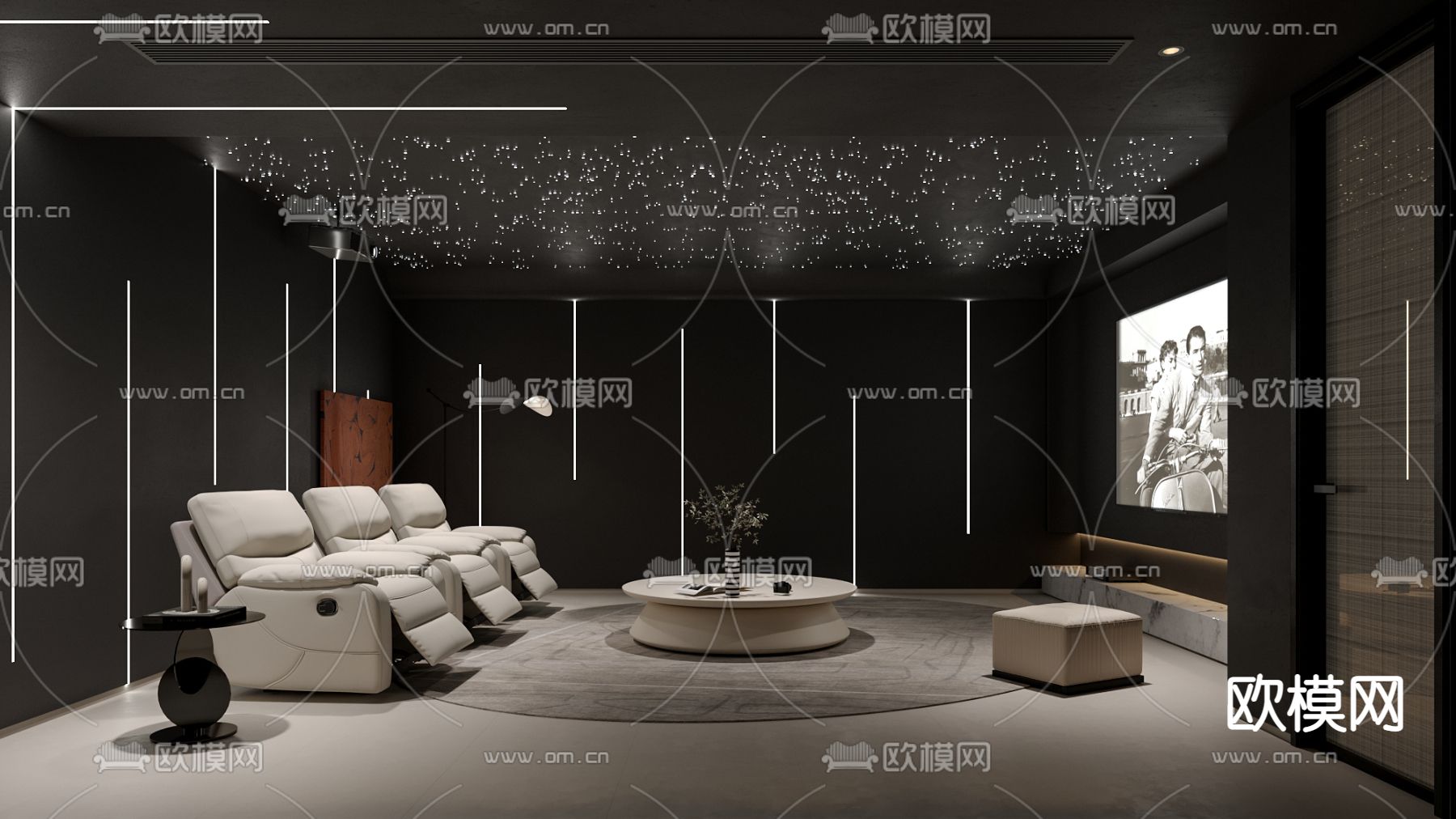 现代影音室 观影室3d模型下载（渲染图2）