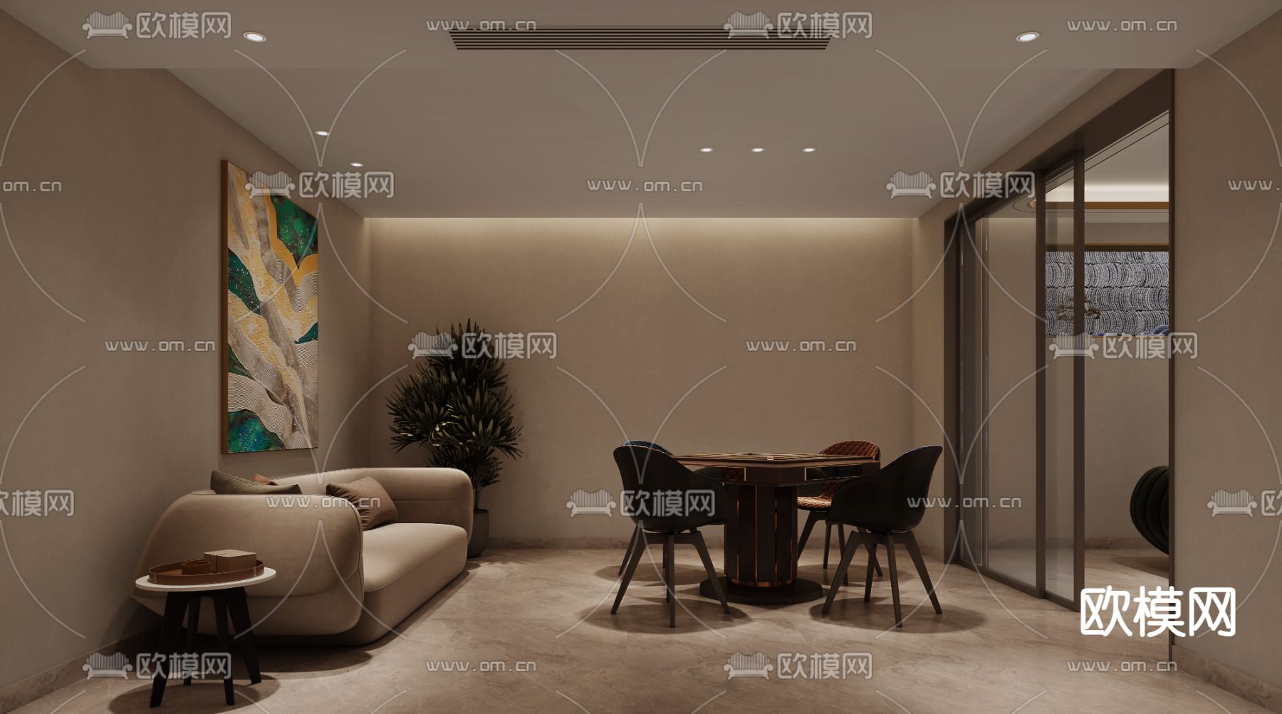 现代棋牌室 麻将室3d模型下载