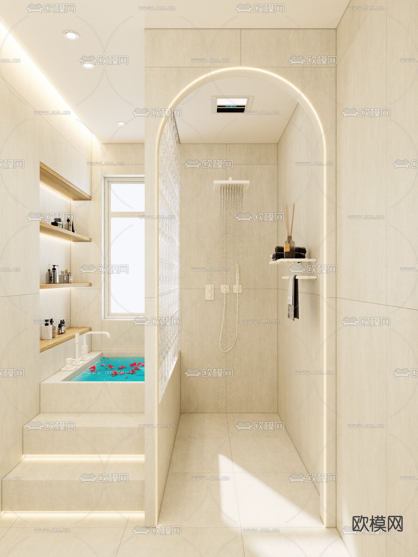 奶油风卫生间 浴室3d模型下载（渲染图1）