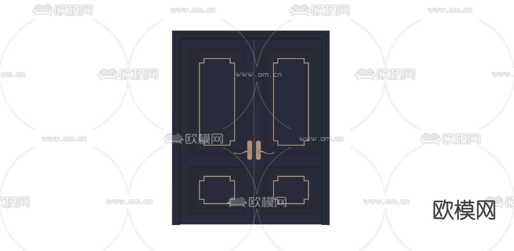 新中式大门 入户门 双开门su模型下载（渲染图1）