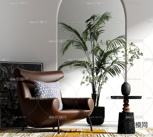 皮革沙发椅 休闲椅3d模型下载