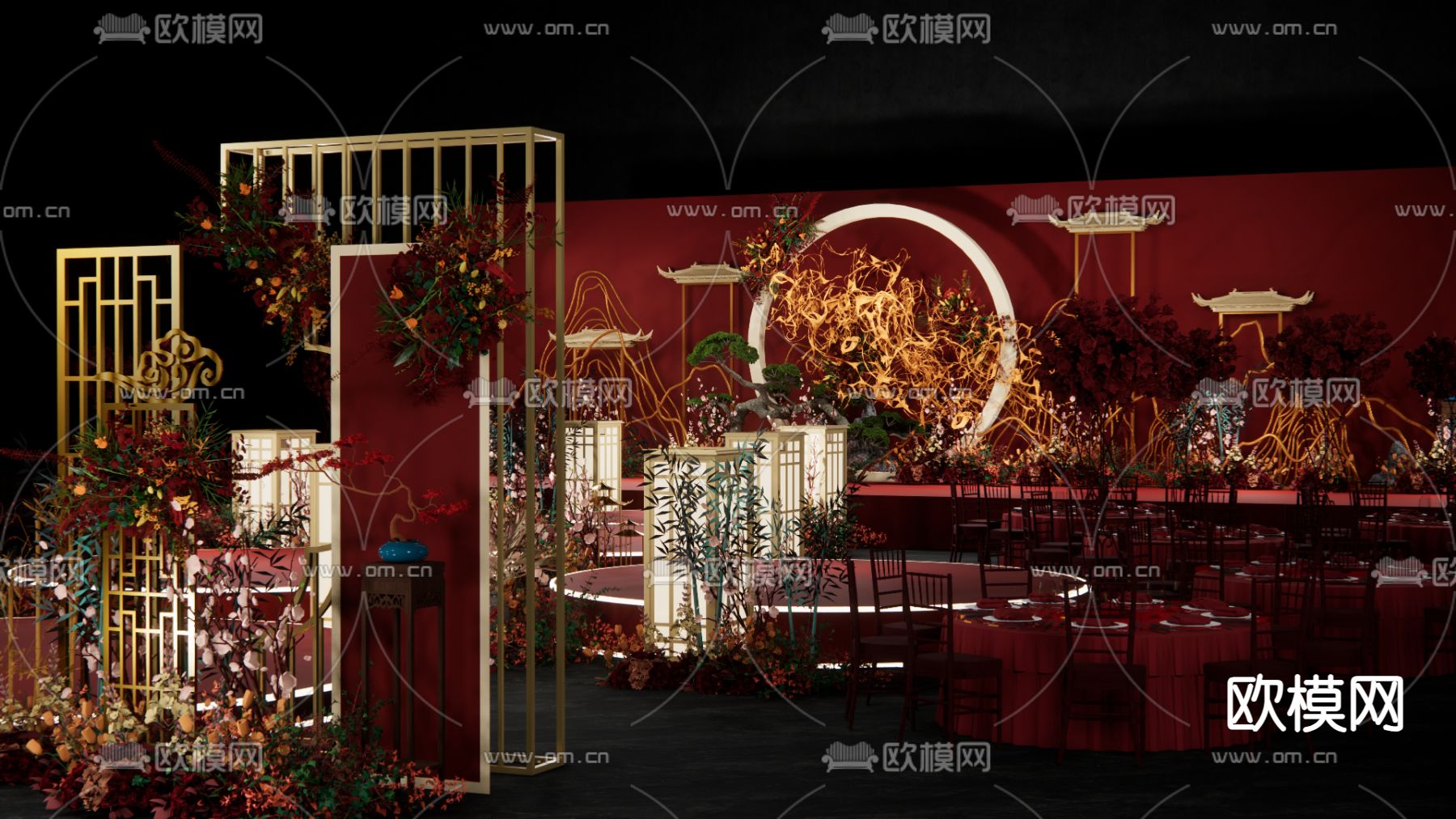中式婚礼美陈su模型下载（渲染图1）