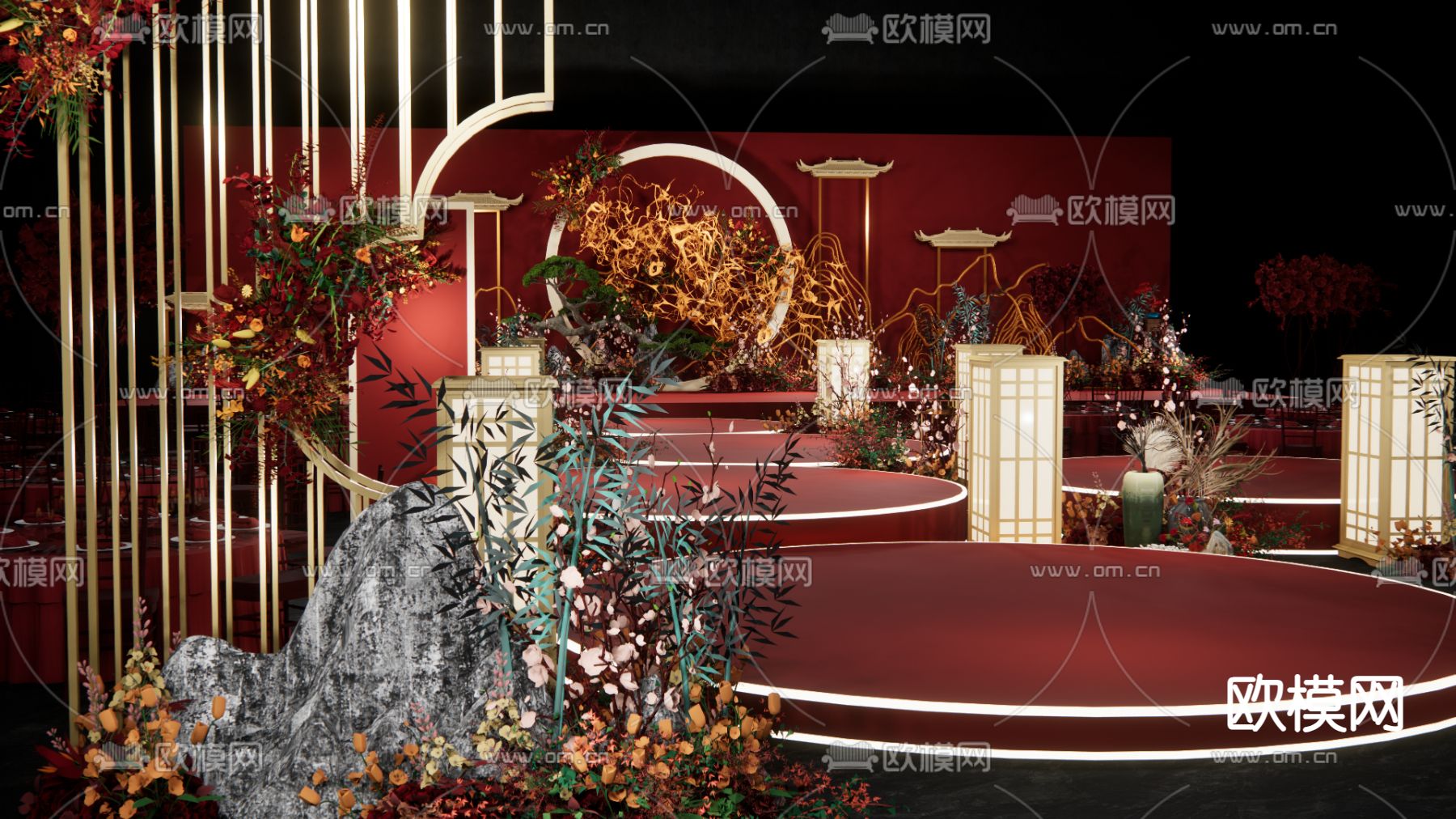 中式婚礼美陈su模型下载（渲染图3）