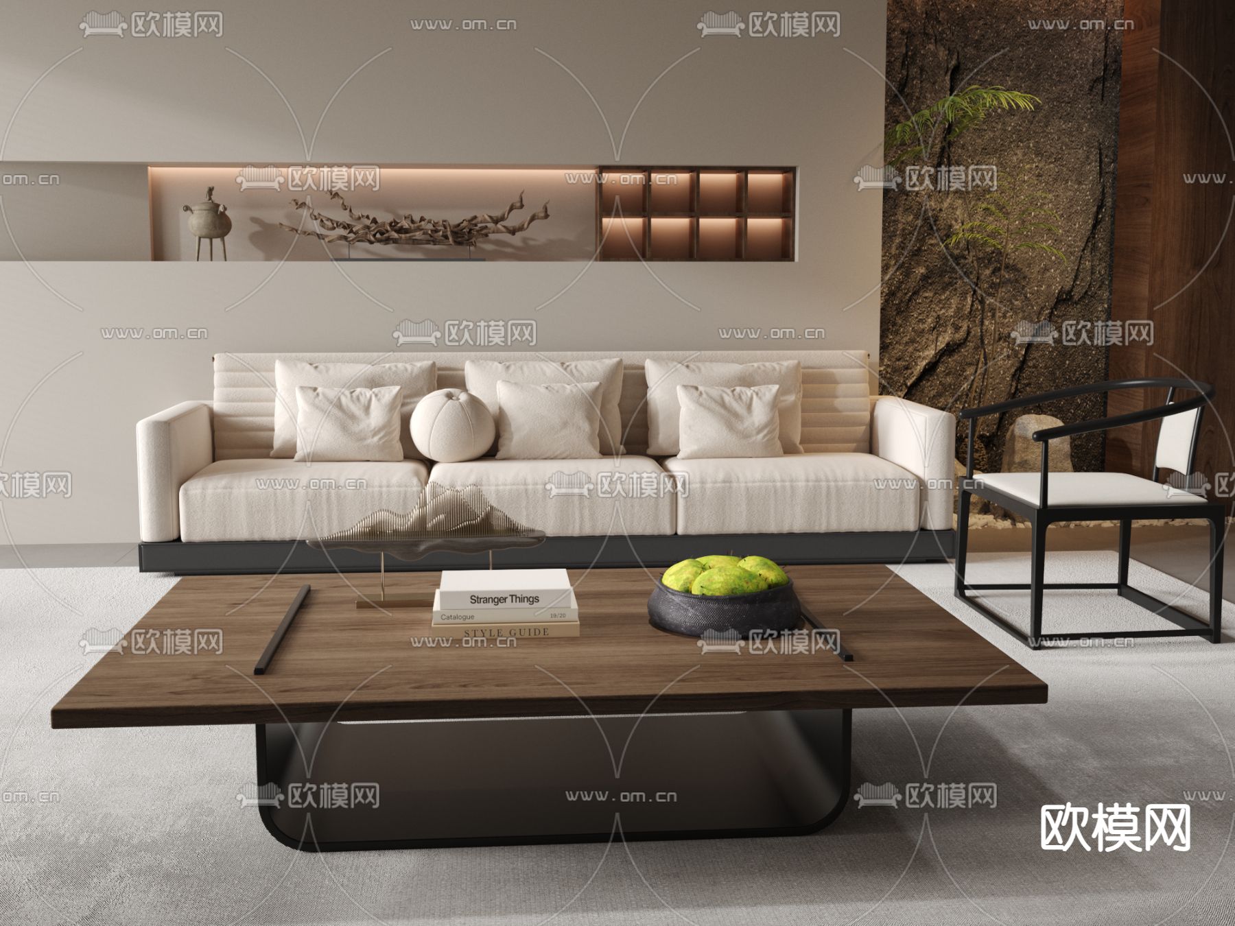 新中式沙发茶几3d模型下载