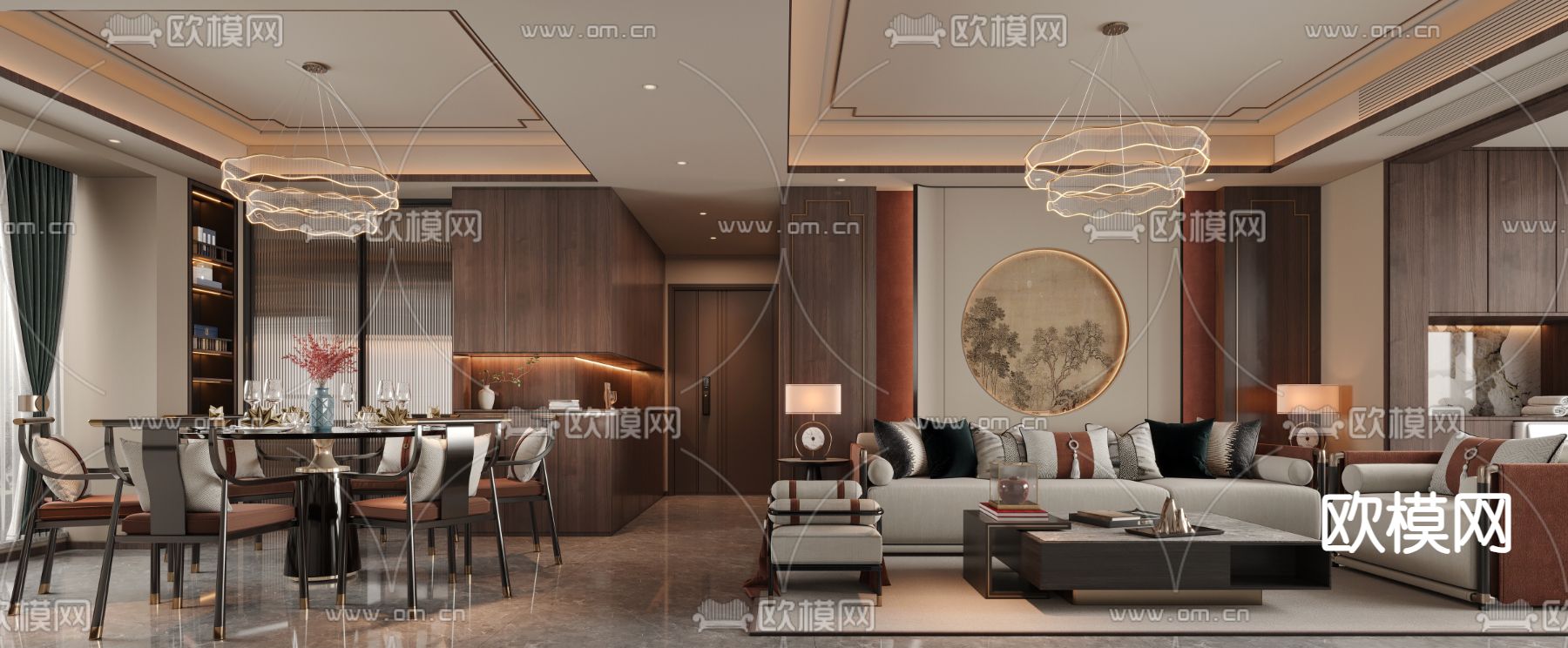 新中式客餐厅3d模型下载