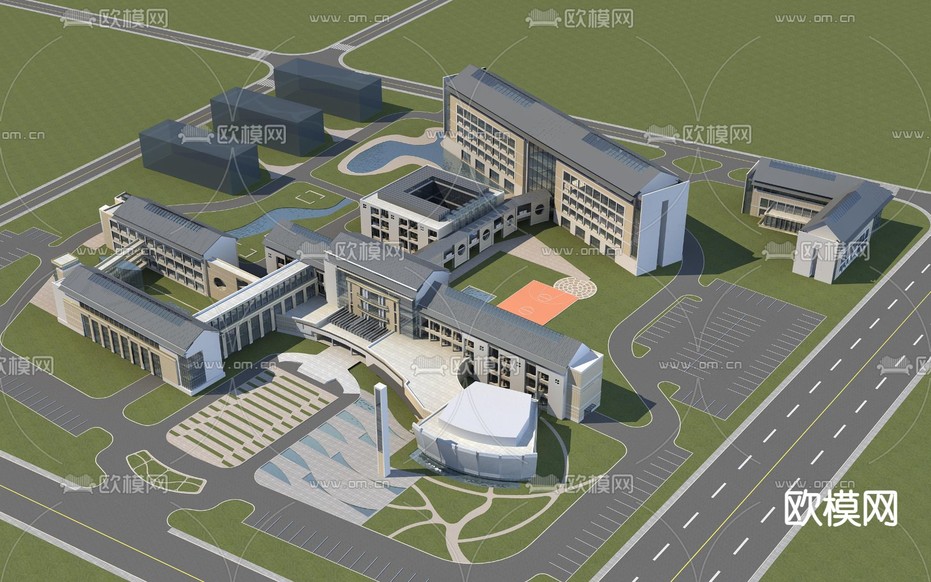 新中式 卫生中心鸟瞰3d模型下载(渲染图1)