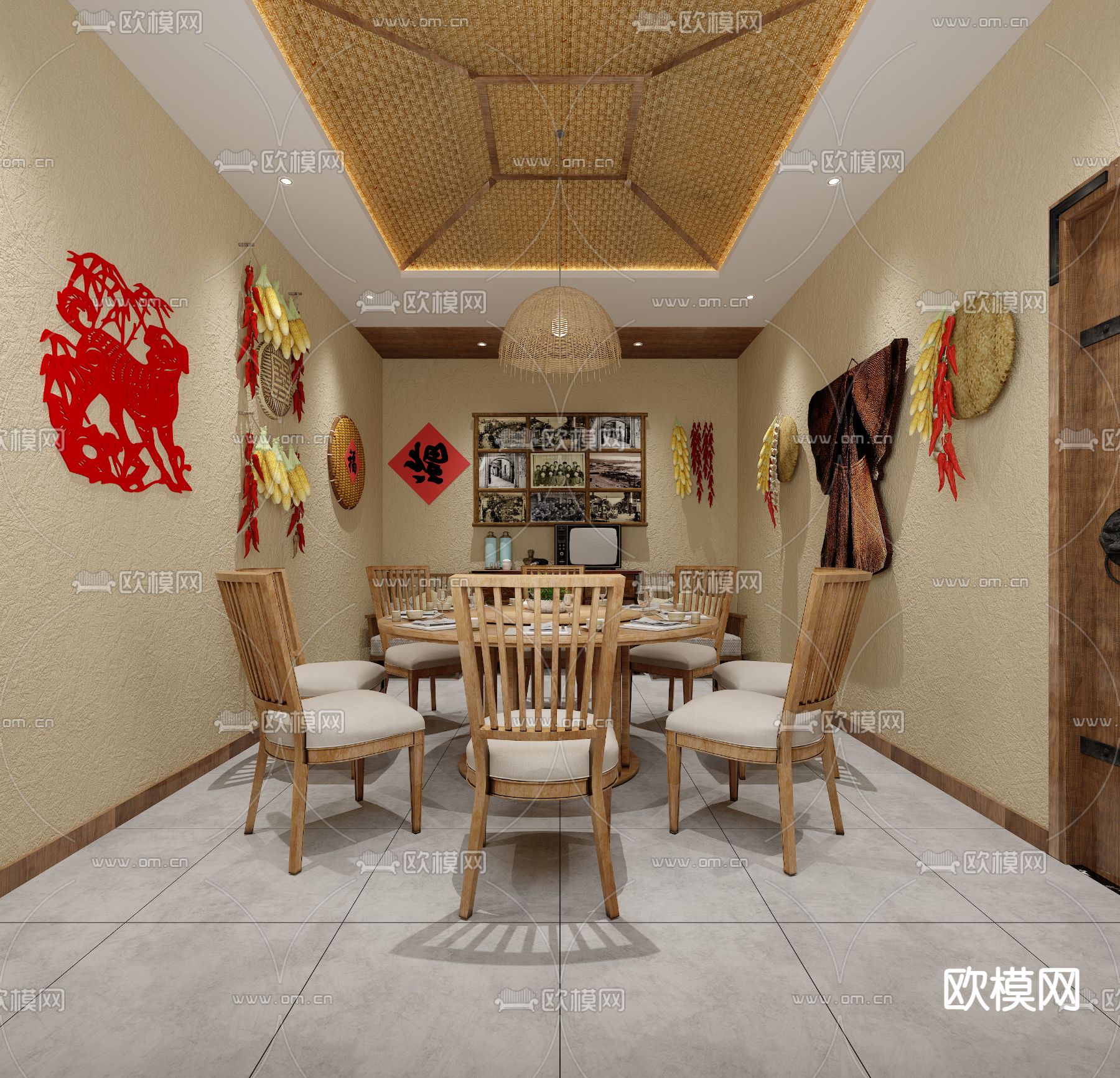 中式农家乐 餐厅包厢3d模型下载