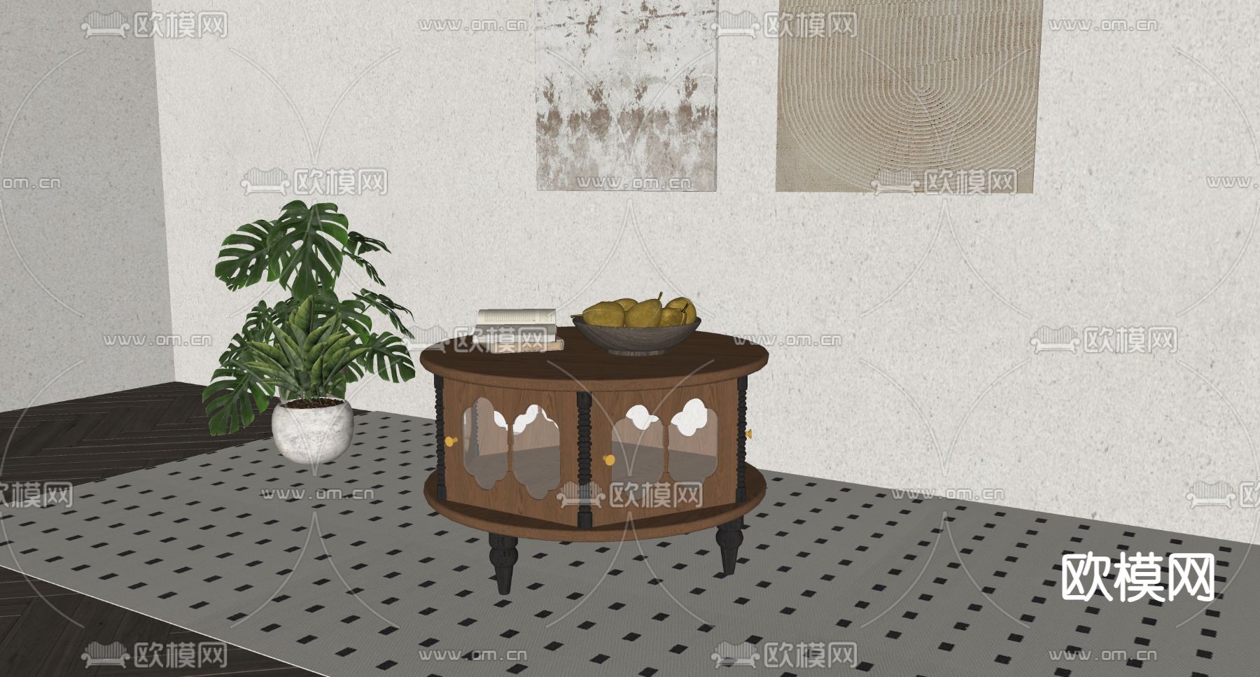法式茶几su模型下载（渲染图2）