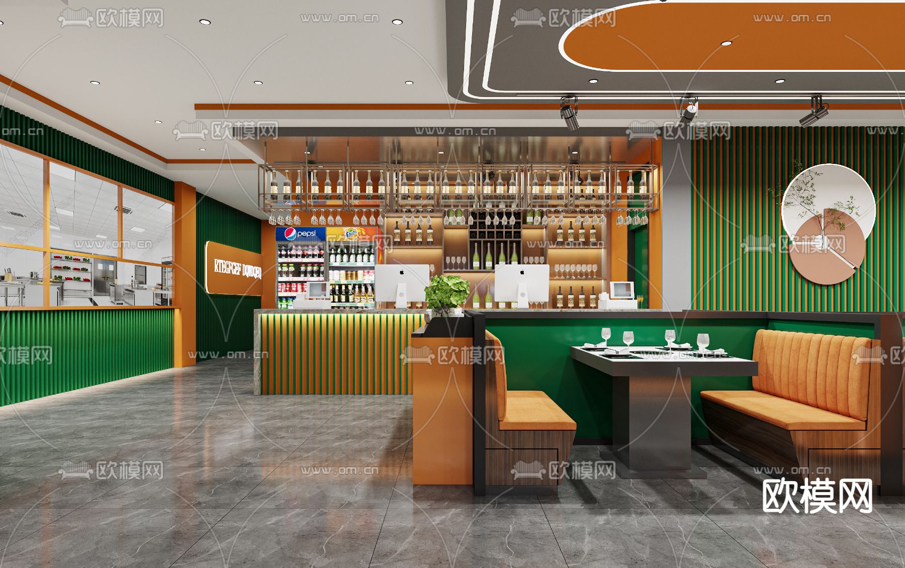 现代火锅店 火锅餐厅3d模型下载（渲染图1）