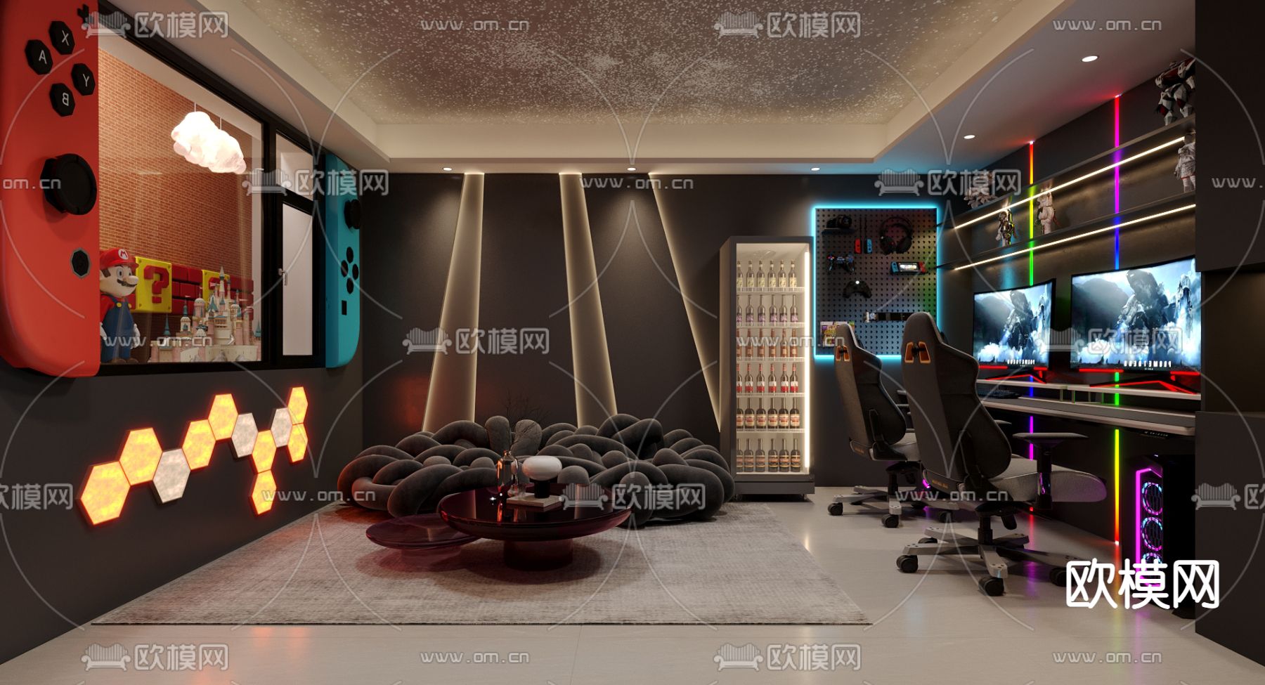 现代电竞房 娱乐室3d模型下载