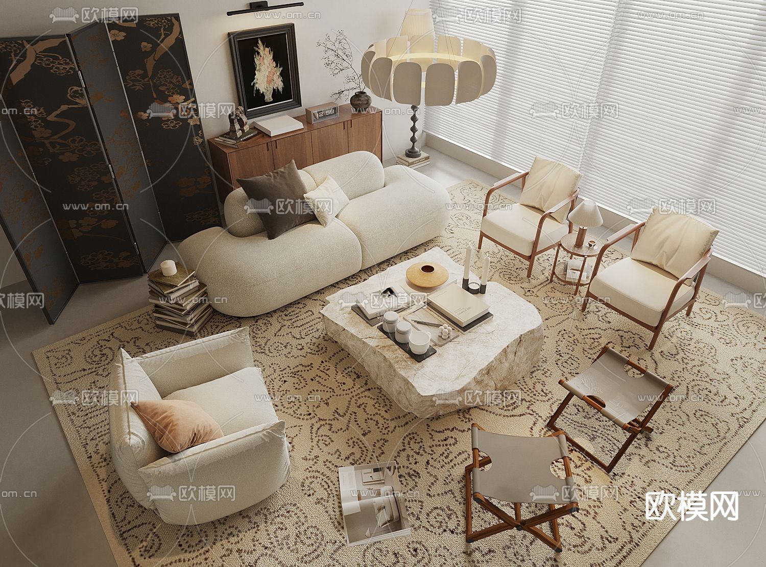 中古风沙发组合3d模型下载