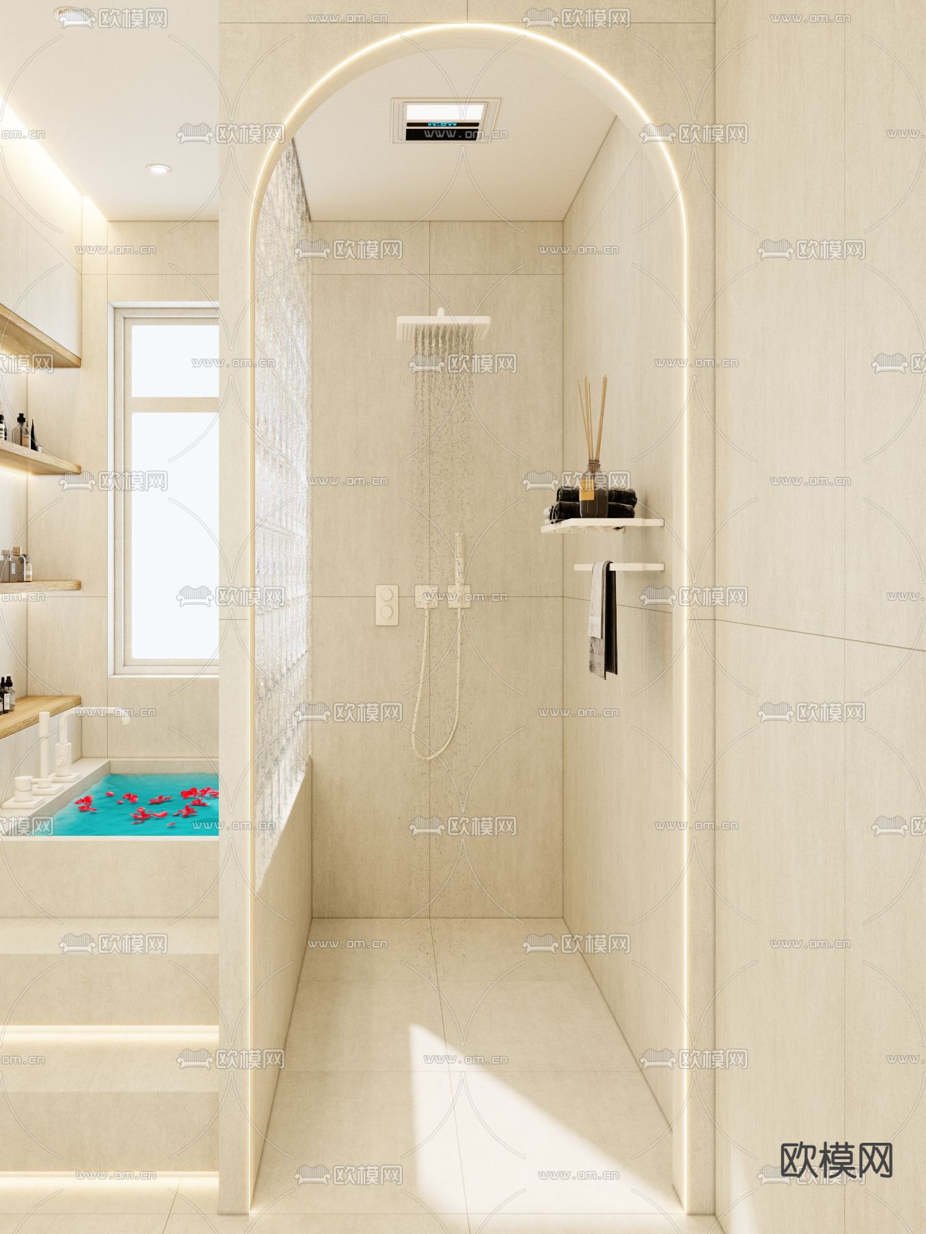 奶油风卫生间 浴室3d模型下载（渲染图2）