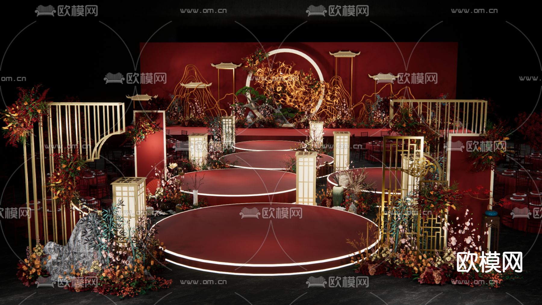 中式婚礼美陈su模型下载（渲染图2）