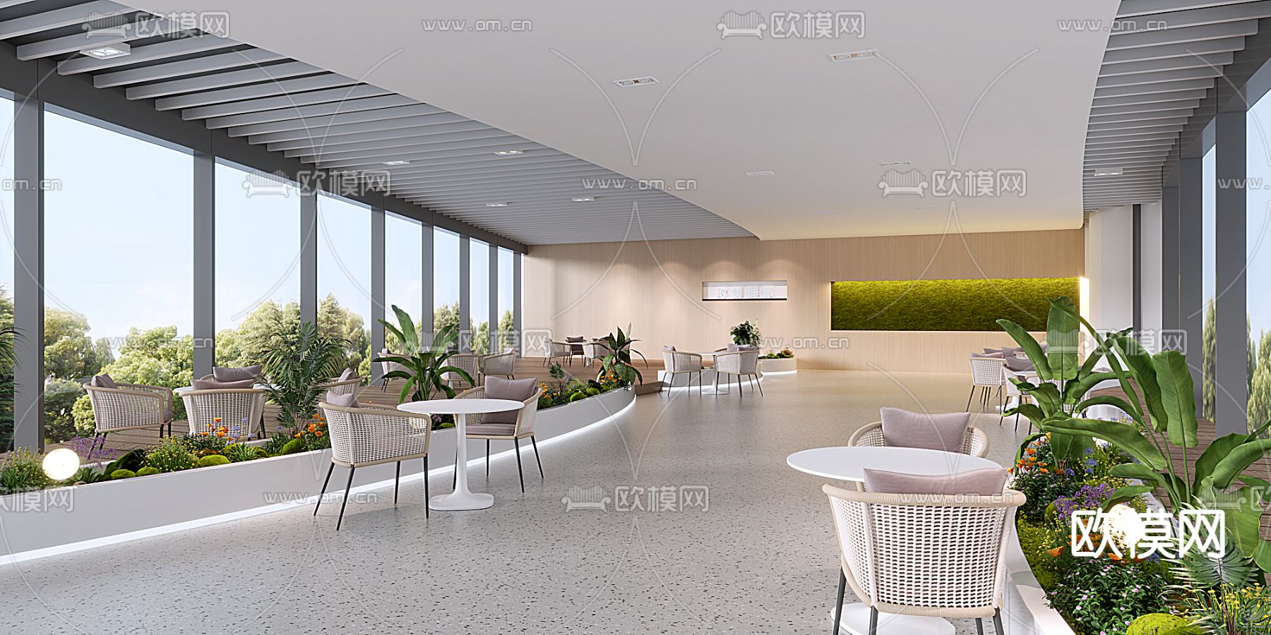 现代公共大堂 连廊3d模型下载