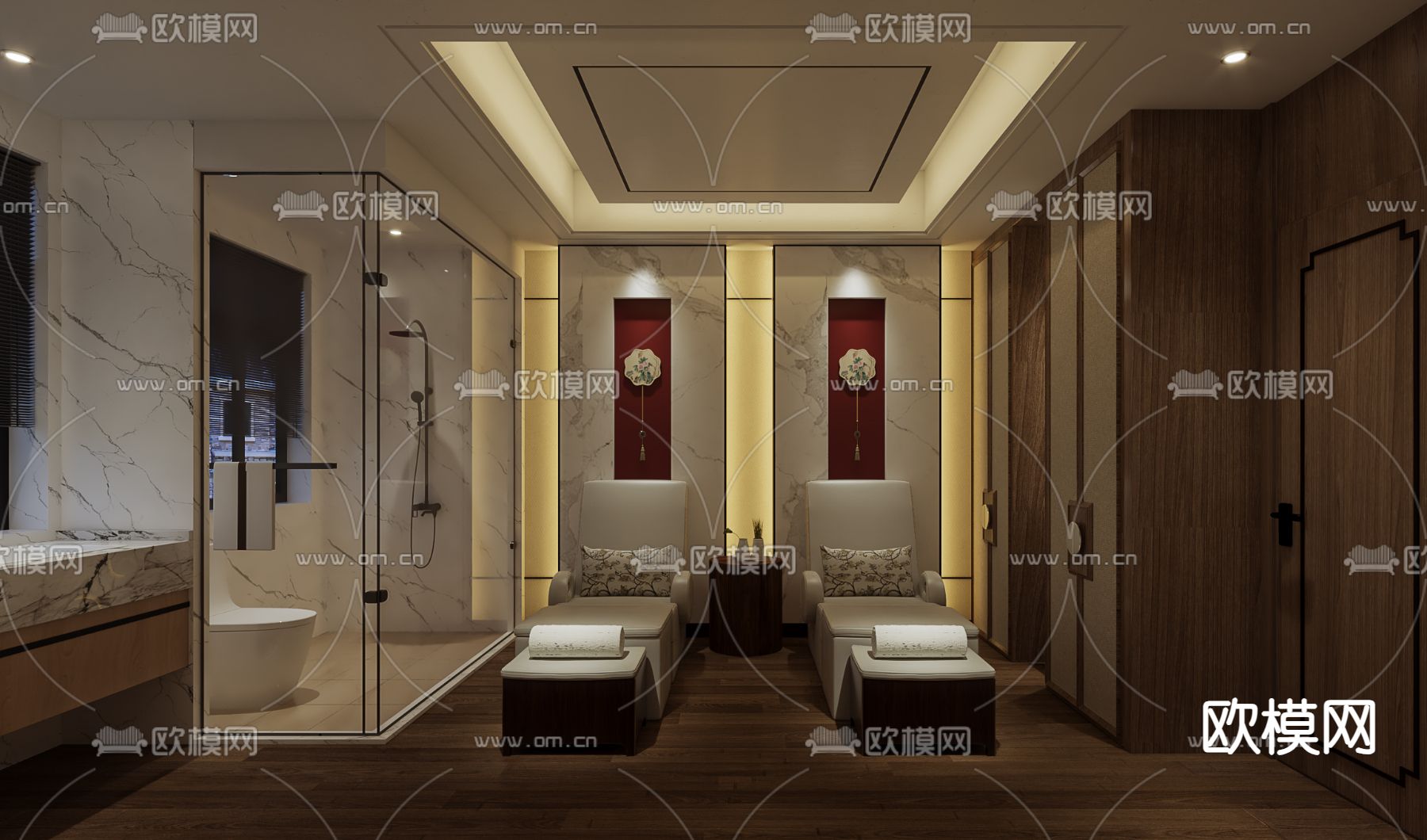 新中式洗浴中心包房3d模型下载（渲染图1）