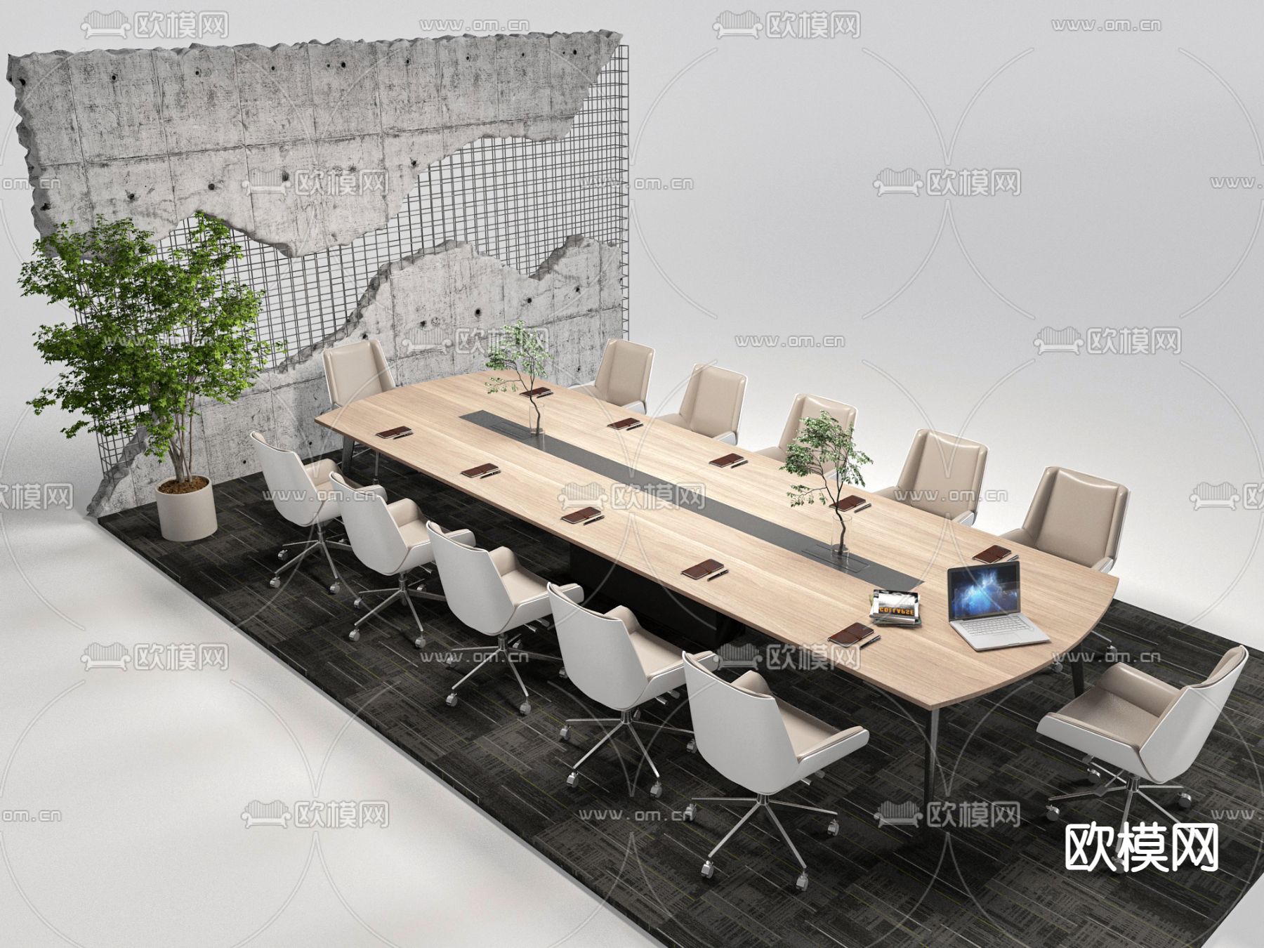 现代会议桌 会议台3d模型下载