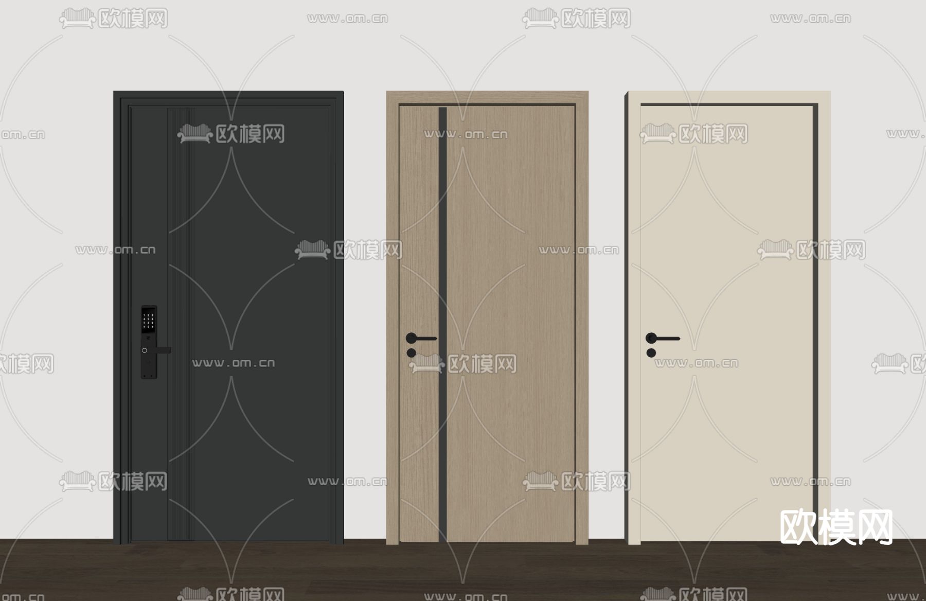 现代防盗门 入户门 单开门 平开门su模型下载（渲染图1）