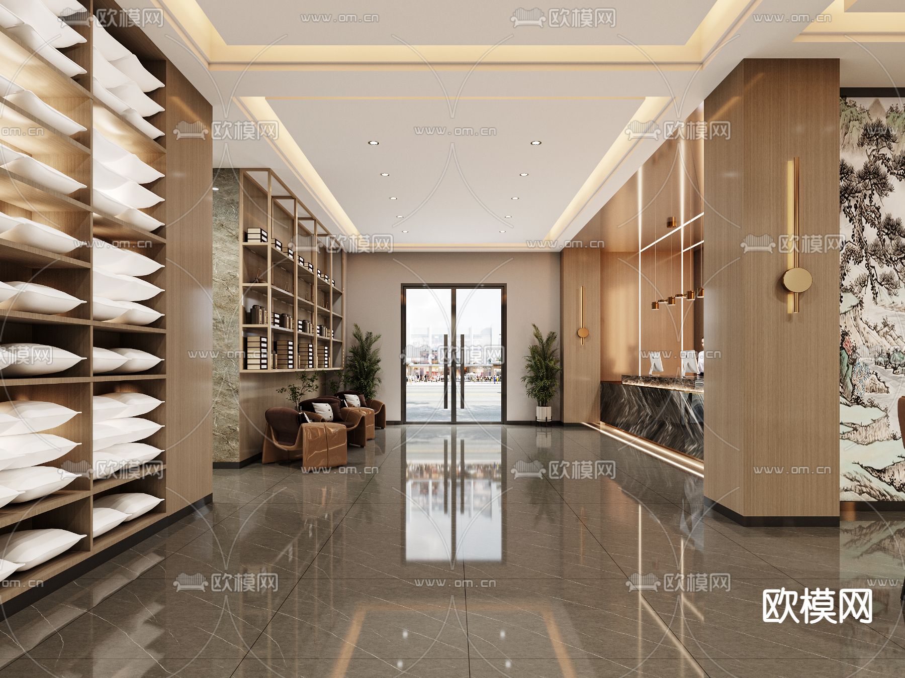 现代酒店大厅 酒店大堂3d模型下载（渲染图2）