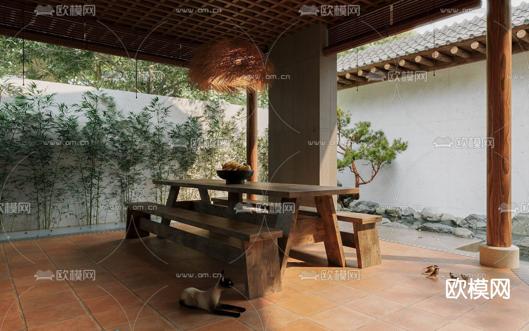 东南亚花园住宅 庭院景观3d模型下载（渲染图5）