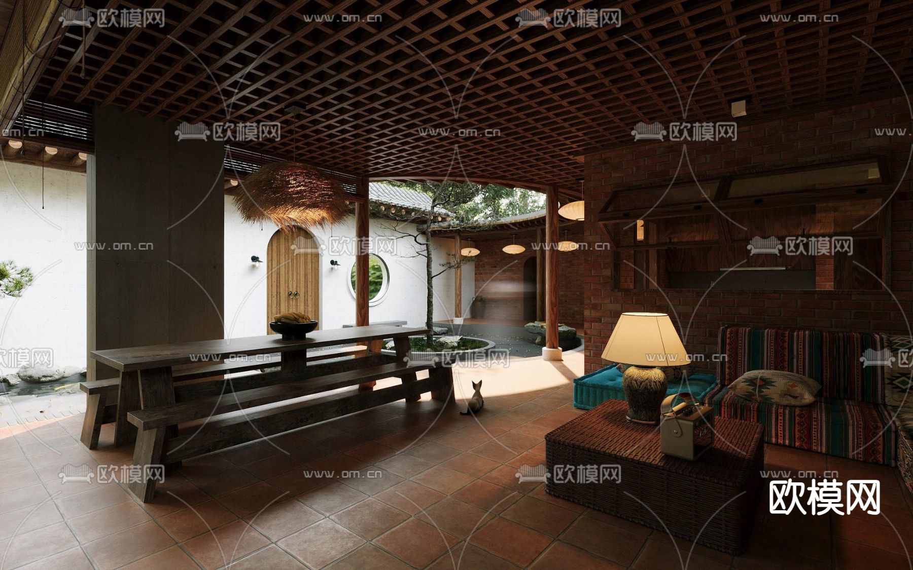 东南亚花园住宅 庭院景观3d模型下载（渲染图2）