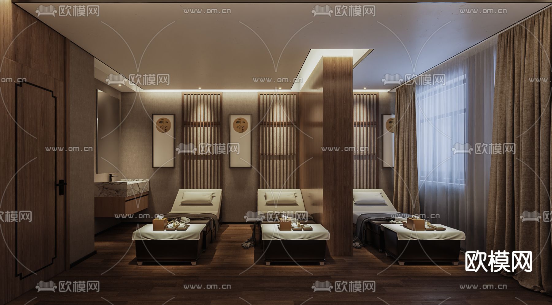 新中式洗浴中心包房3d模型下载（渲染图2）