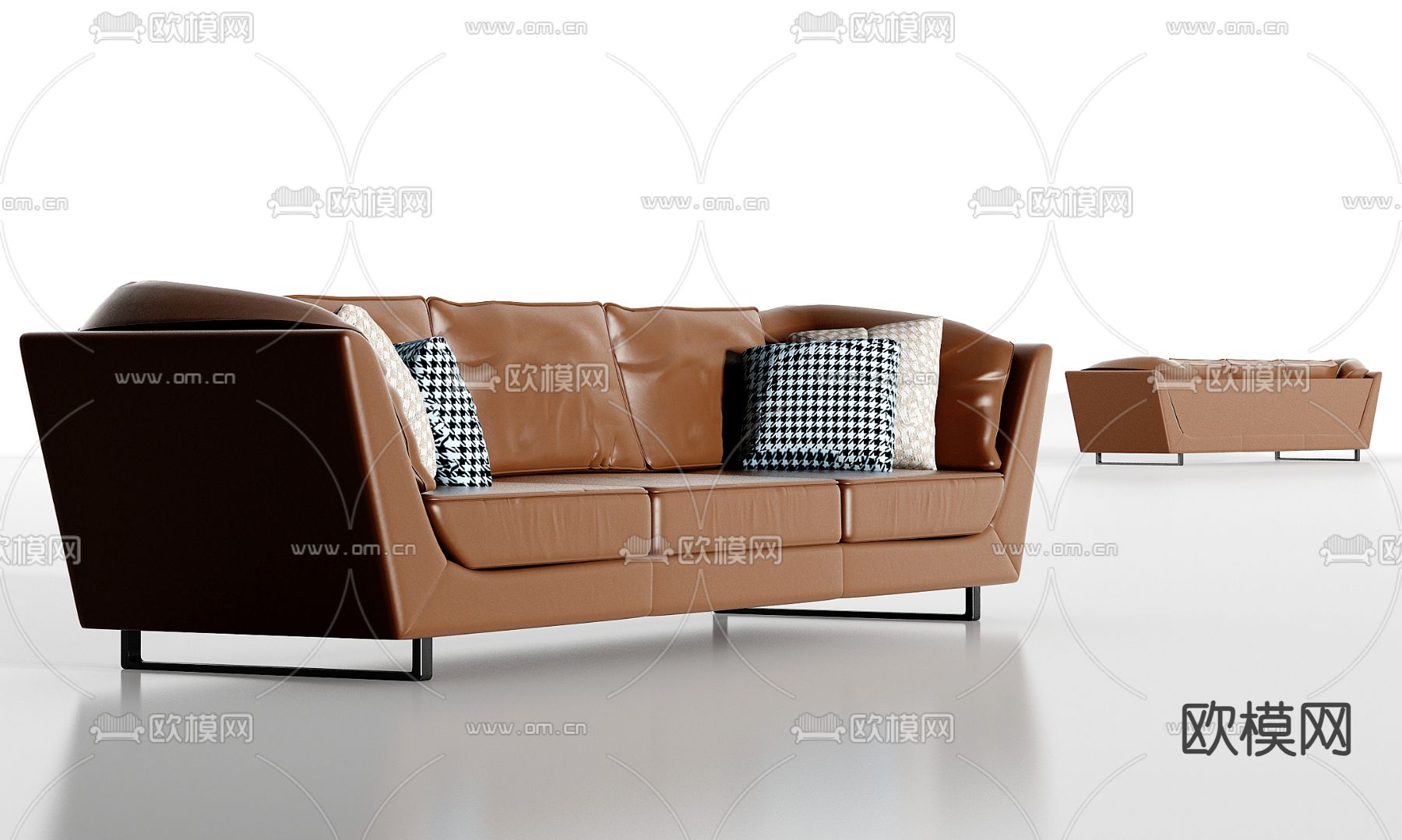 皮革沙发 三人沙发3d模型下载
