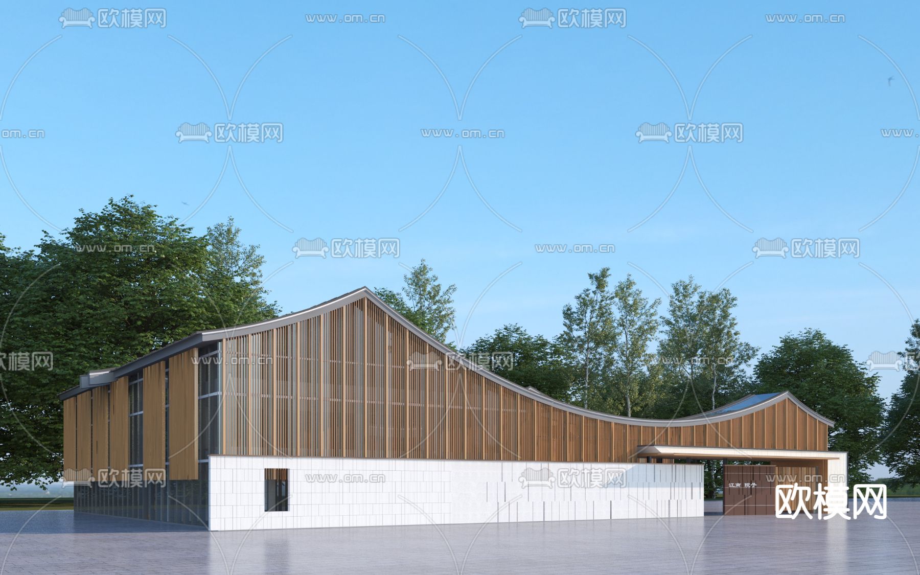 新中式 展览馆 单体建筑3d模型下载