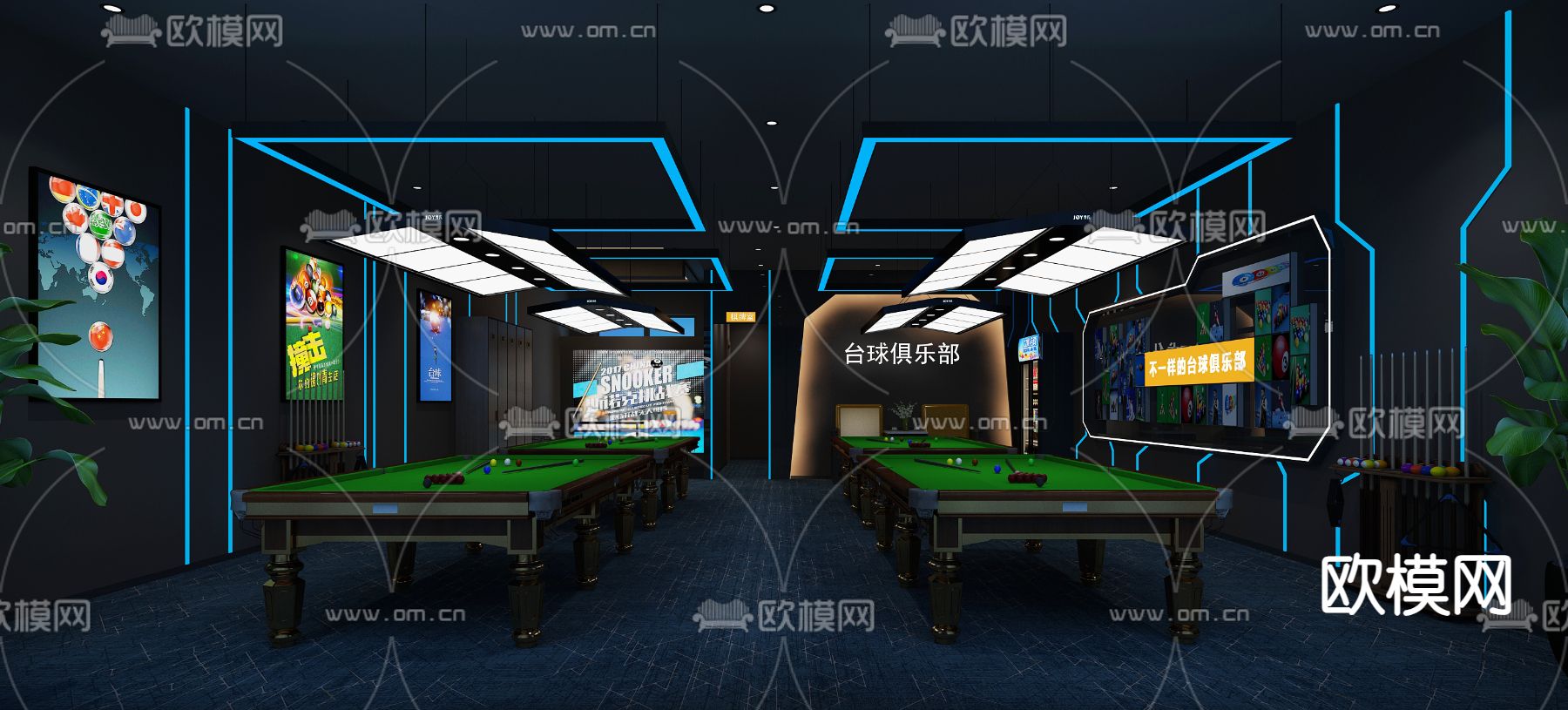 现代台球厅 台球室3d模型下载（渲染图2）
