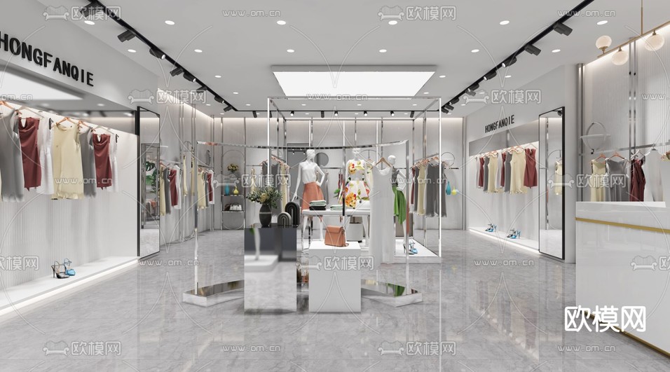 现代女装店 服装店3d模型下载(渲染图2)