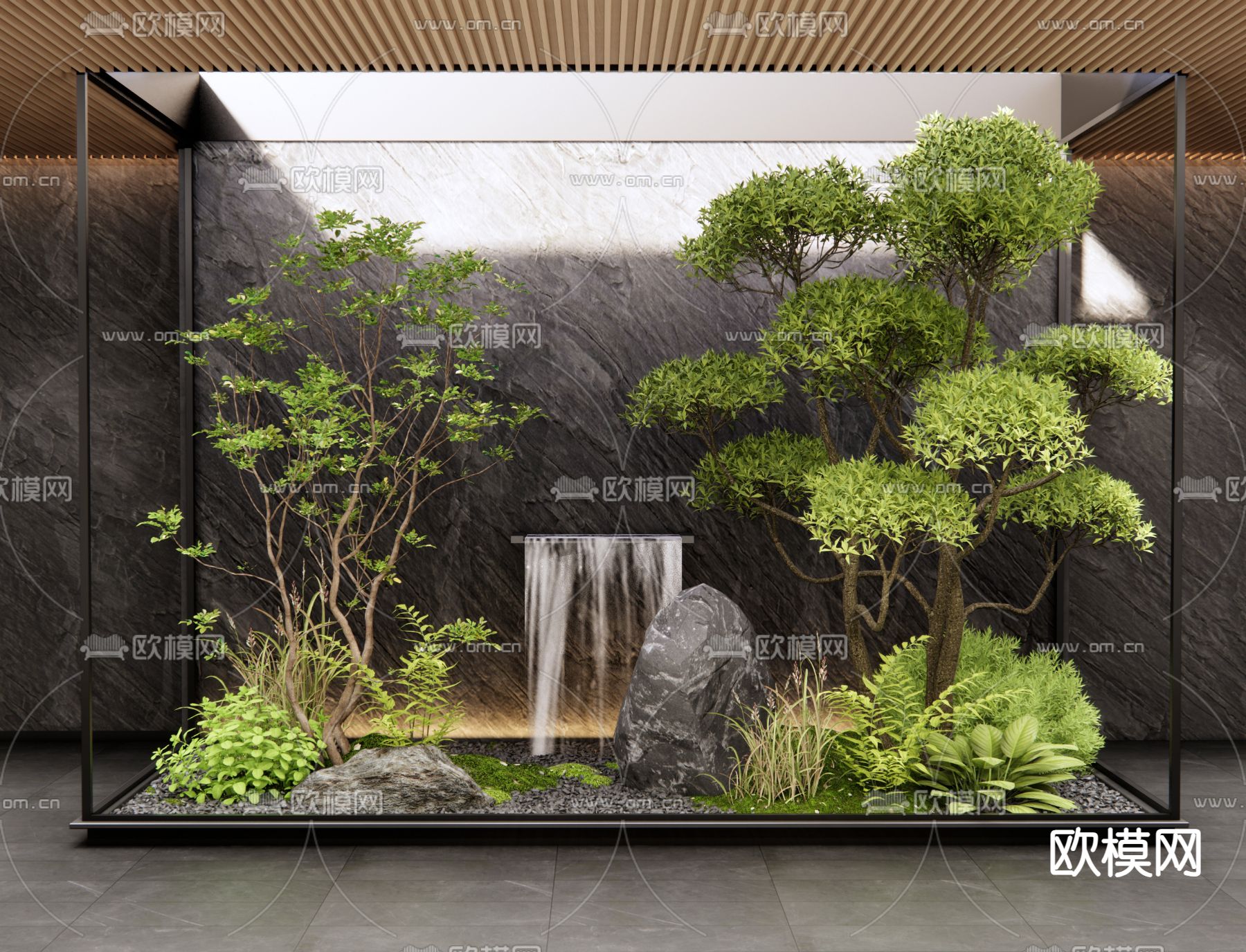 室内景观 植物造景  跌水景墙3d模型下载