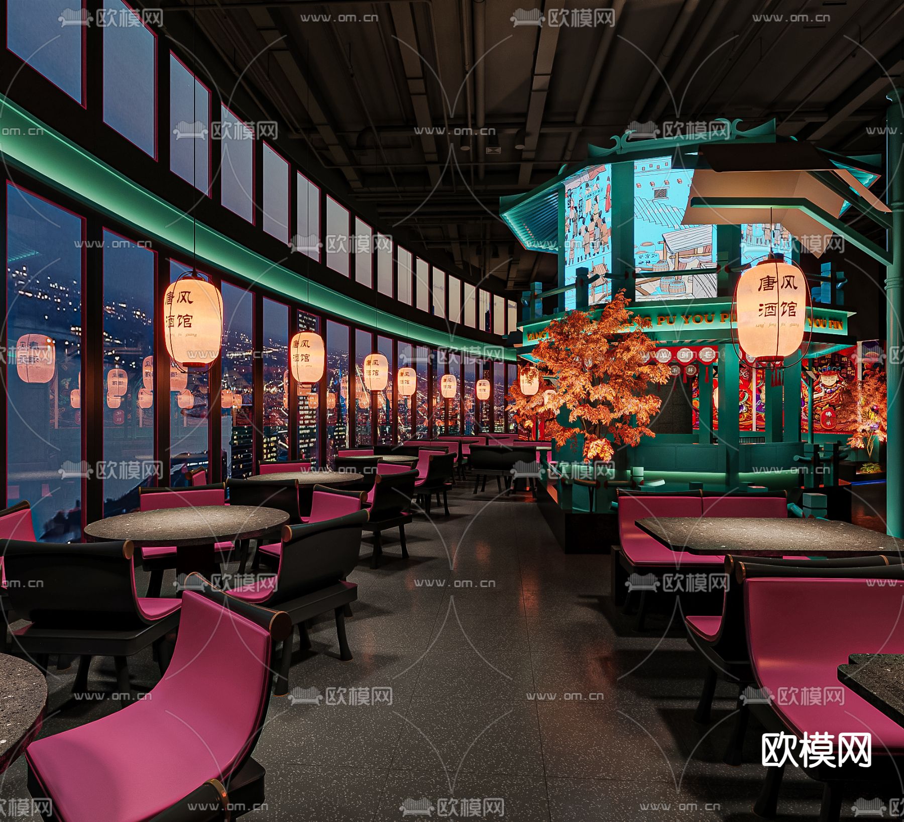 新中式餐厅su模型下载（渲染图6）